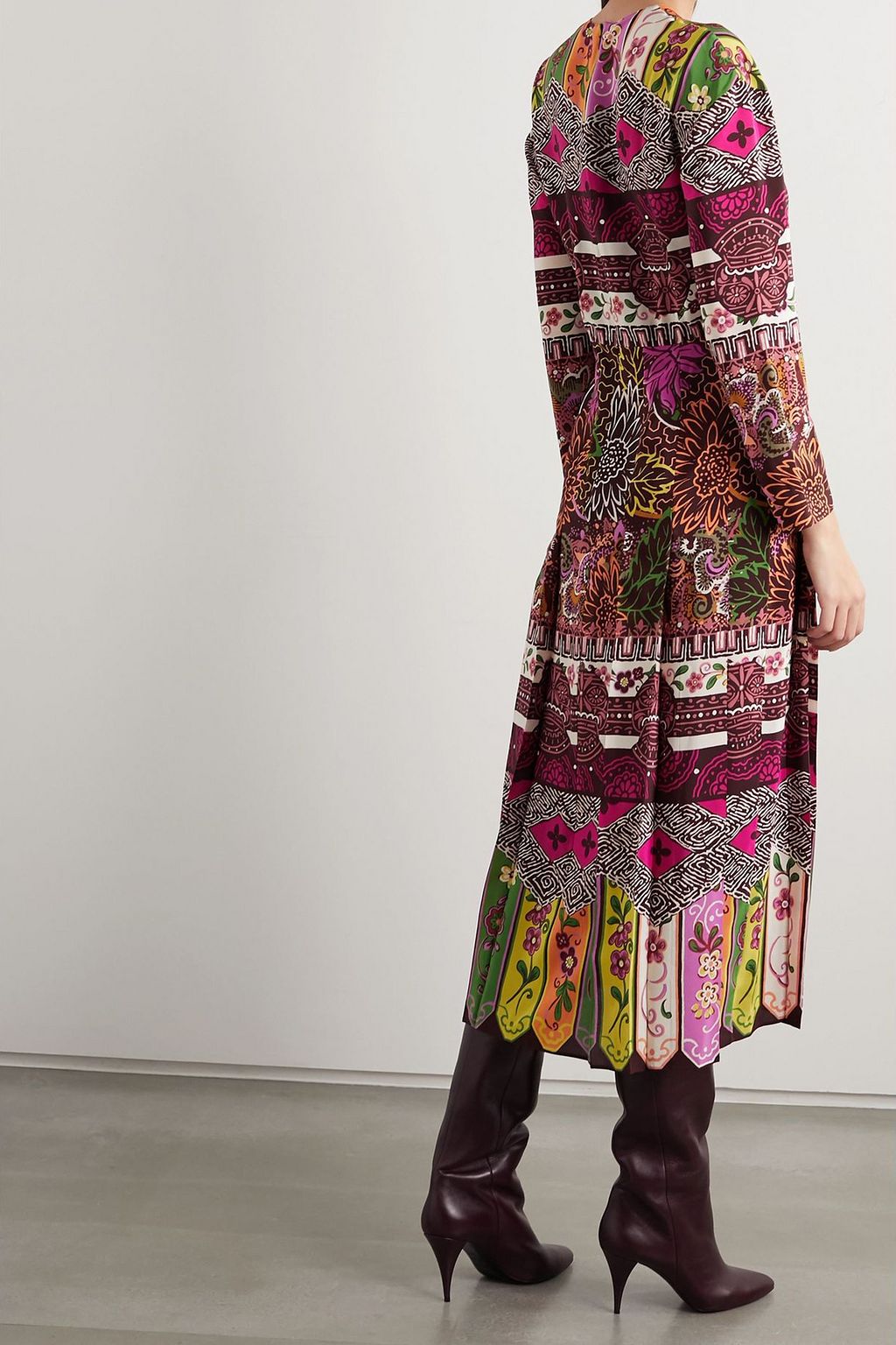 VALENTINO GARAVANI Pleated printed silk midi dress