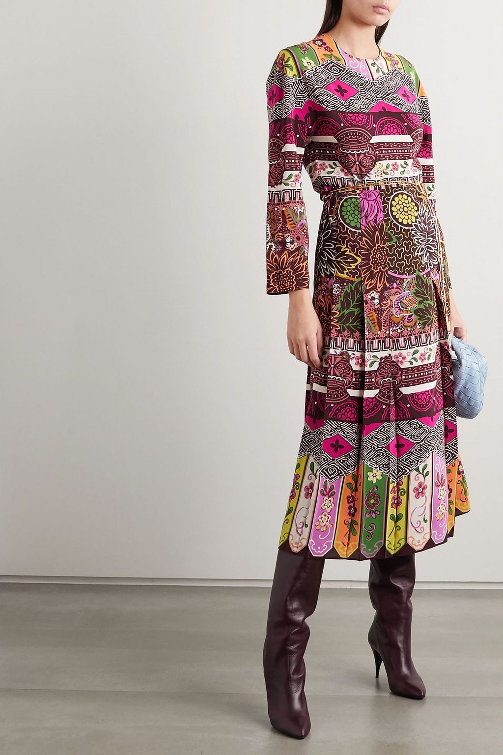 VALENTINO GARAVANI Pleated printed silk midi dress