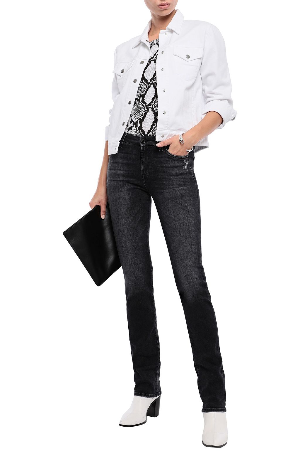 Distressed mid-rise straight-leg jeans 