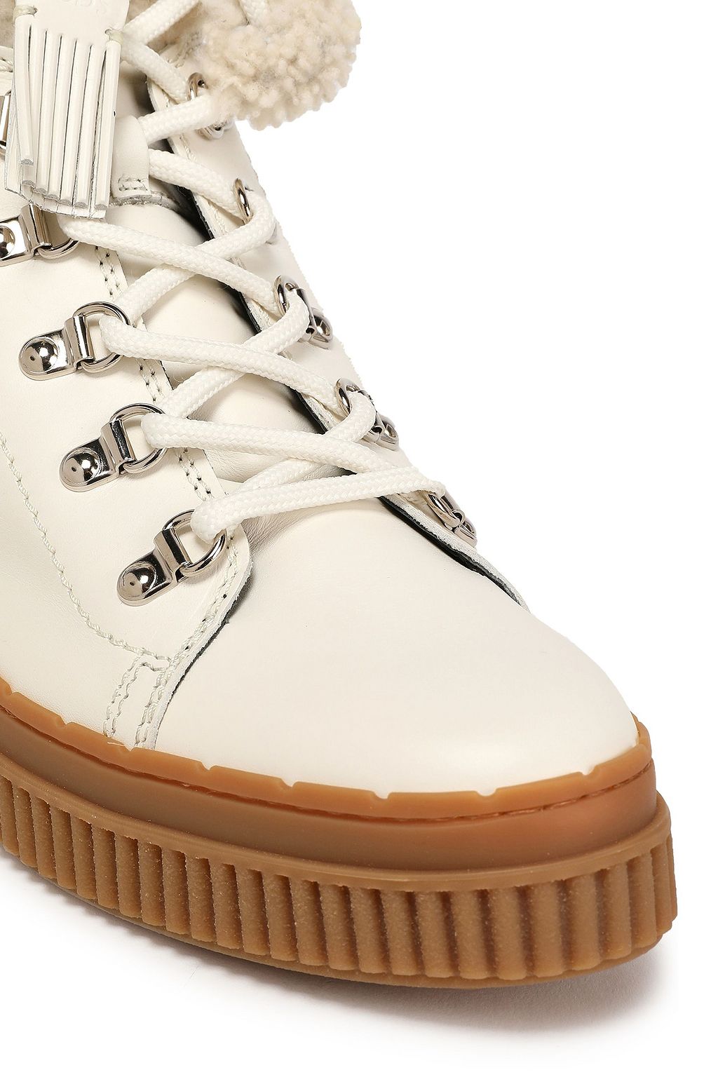 TOD'S Shearling-trimmed leather combat boots