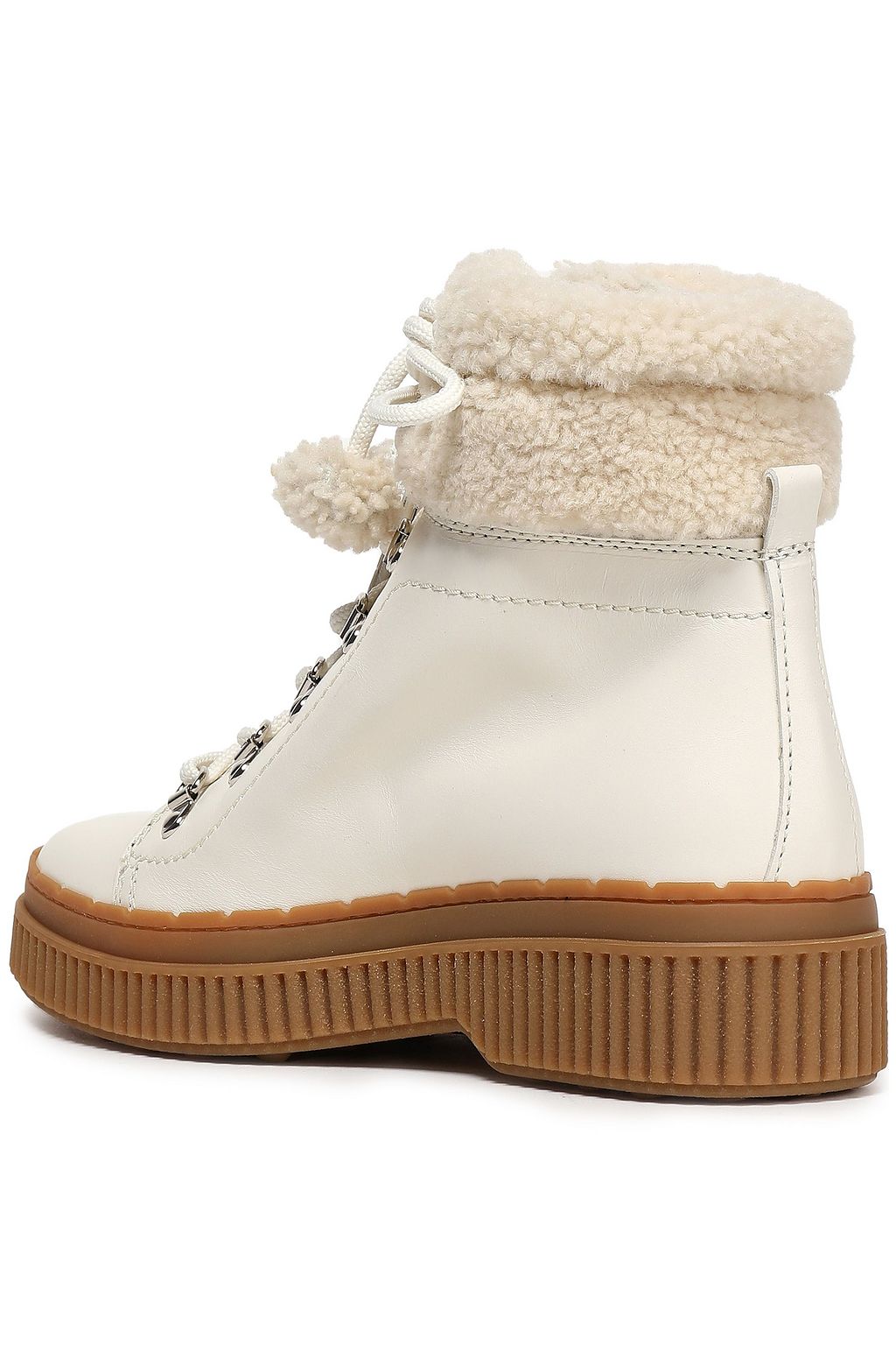 TOD'S Shearling-trimmed leather combat boots