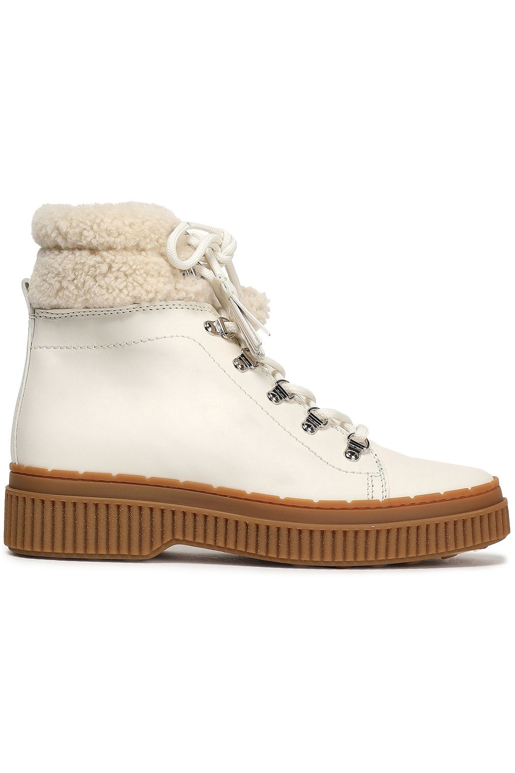 Ivory Shearling-trimmed leather ankle 