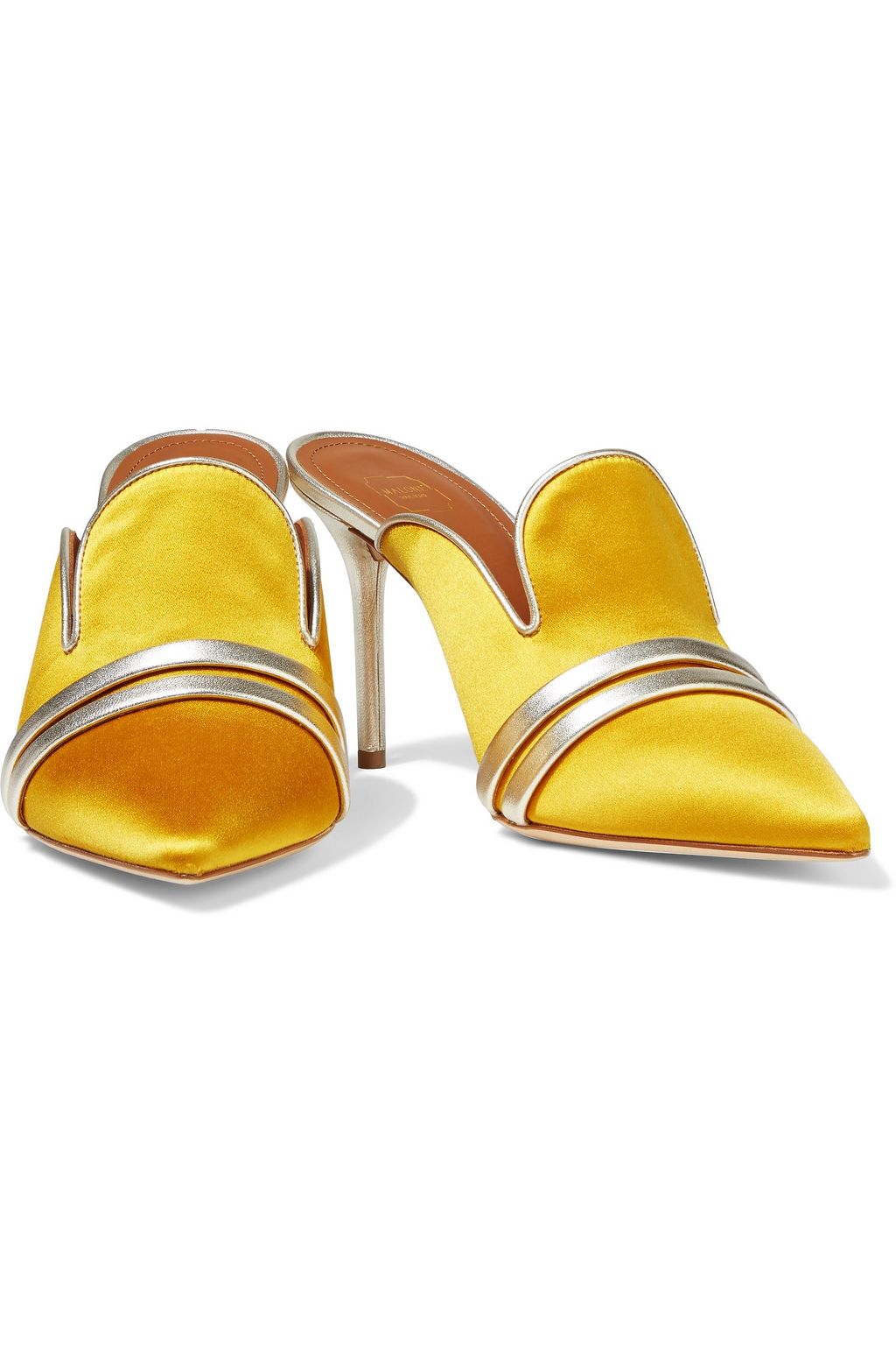 MALONE SOULIERS Hayley metallic leather-trimmed satin mules