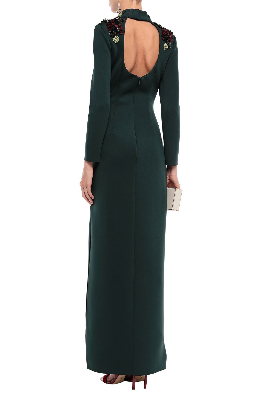 BADGLEY MISCHKA Open-back embellished scuba gown