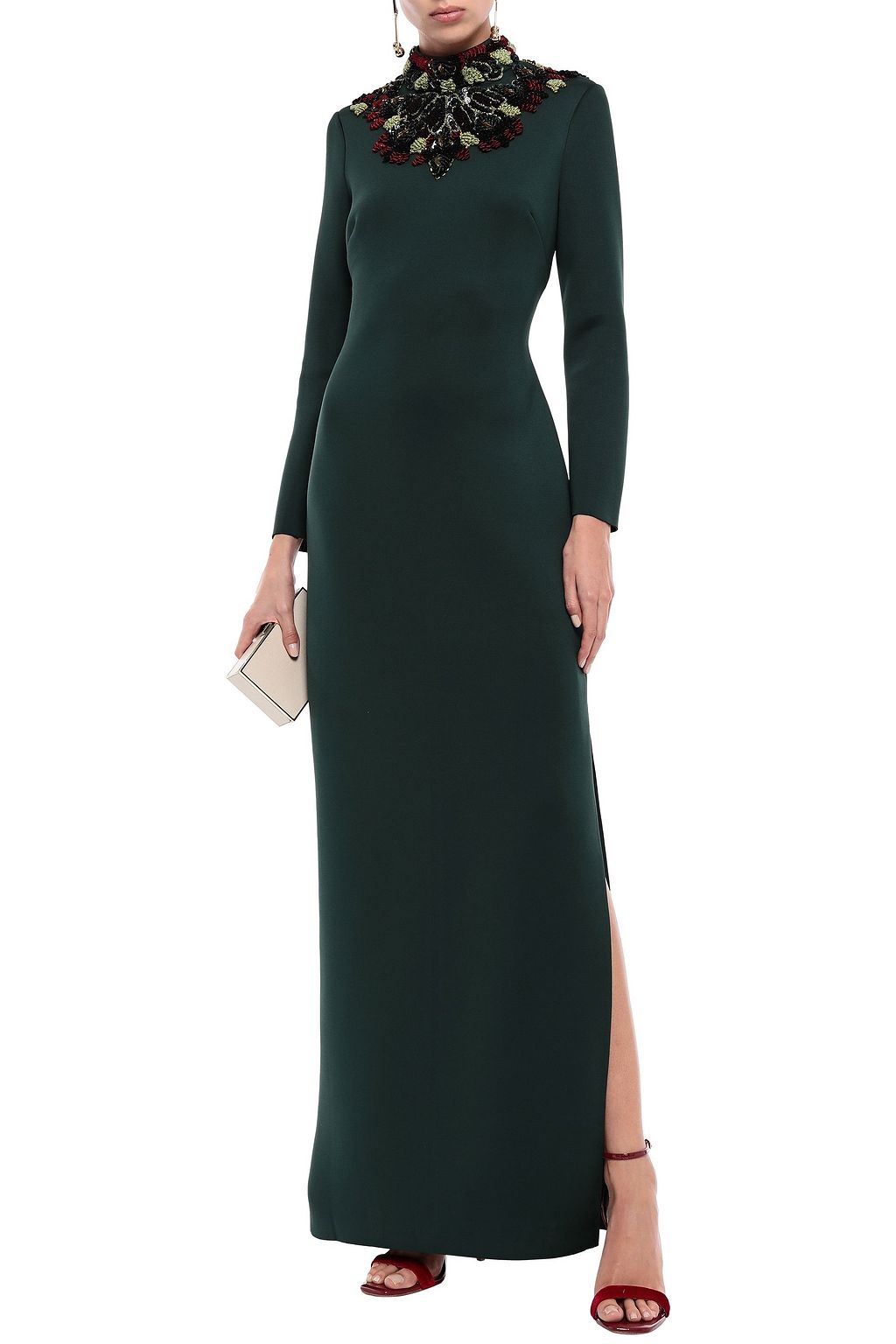 BADGLEY MISCHKA Open-back embellished scuba gown