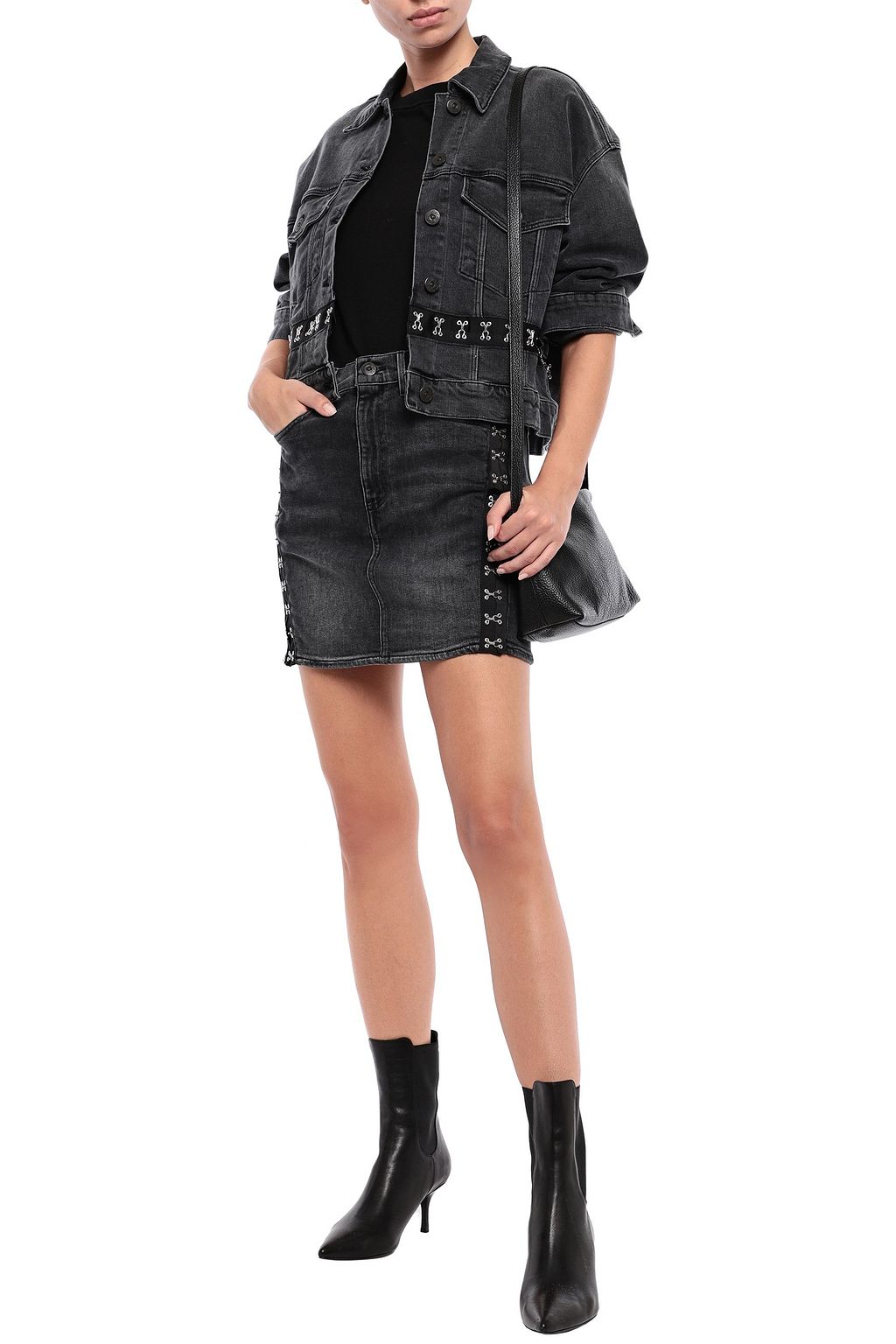 3X1 NYC Corset embellished denim mini skirt