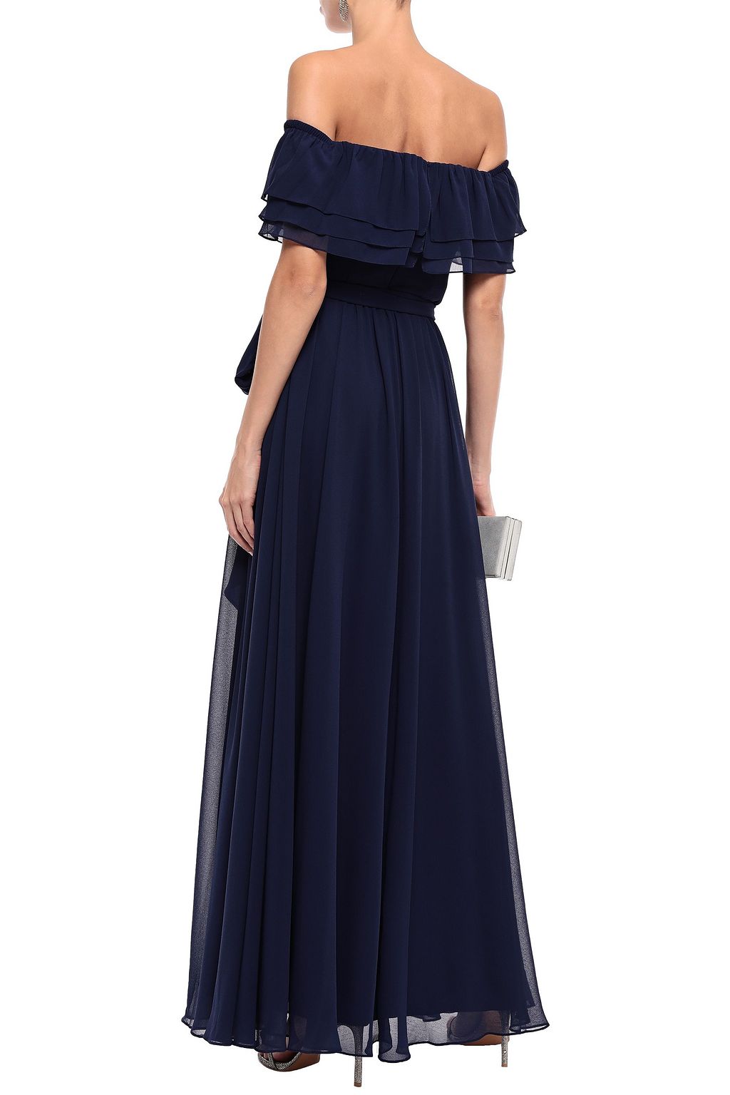 BADGLEY MISCHKA Off-the-shoulder ruffled georgette gown