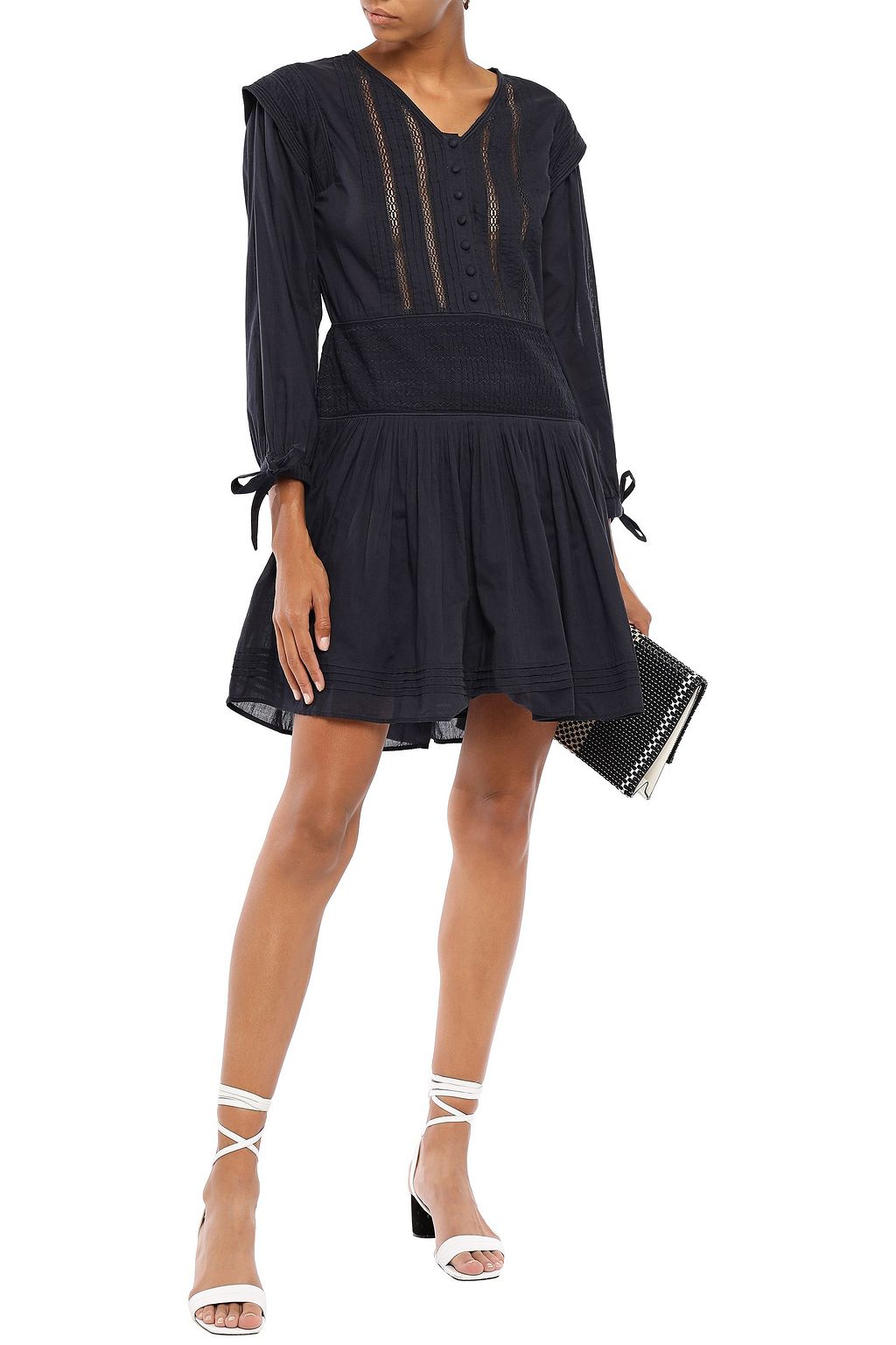 SEA Hemmingway pleated cotton-poplin mini dress