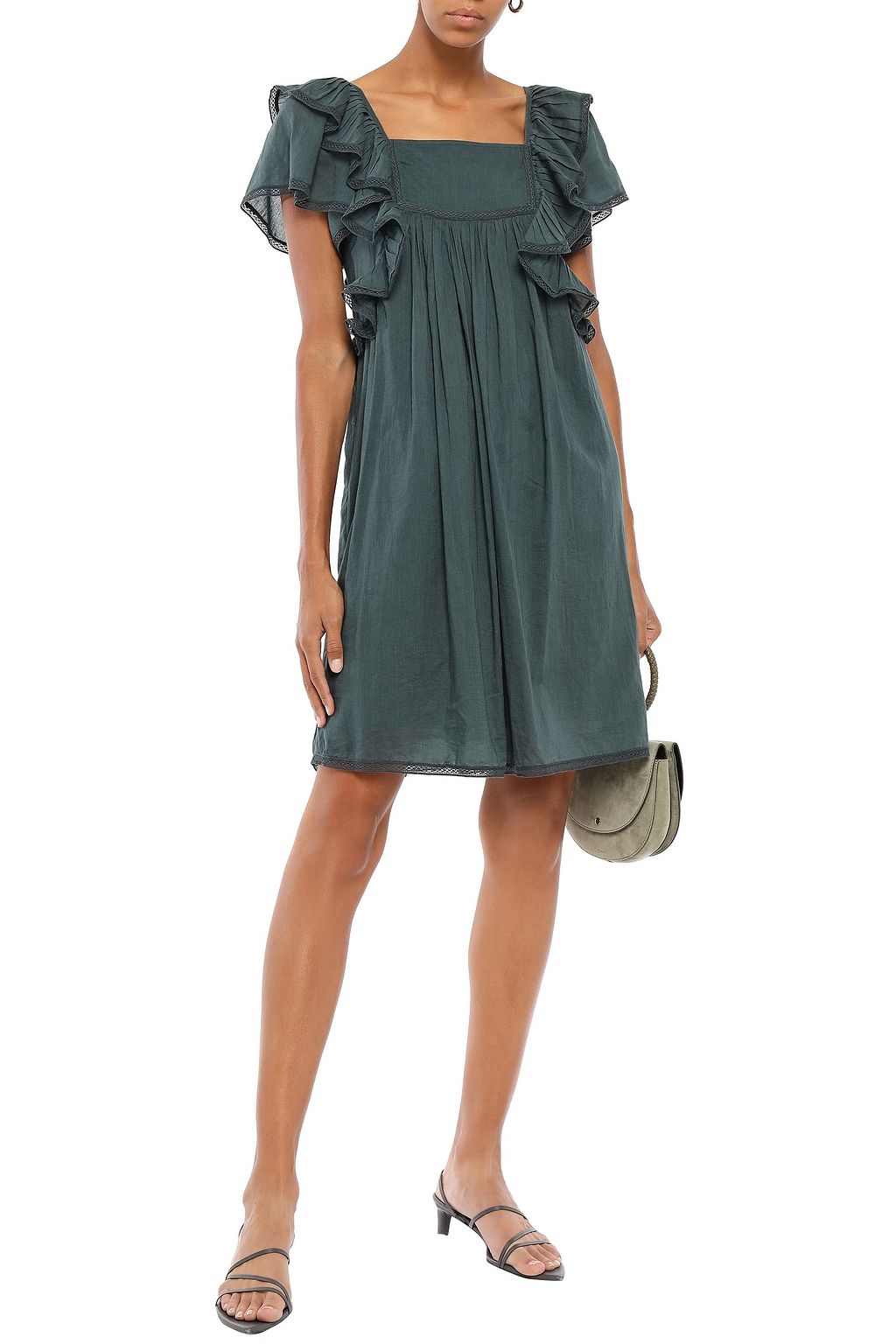 SEA Bettina ruffled lace-trimmed cotton mini dress