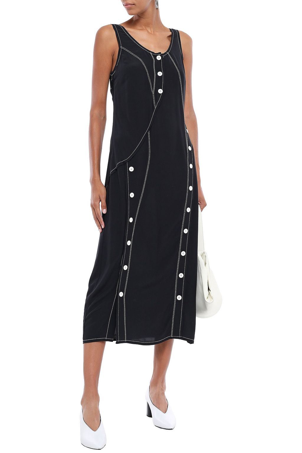 DEREK LAM 10 CROSBY Button-detailed crepe de chine midi dress