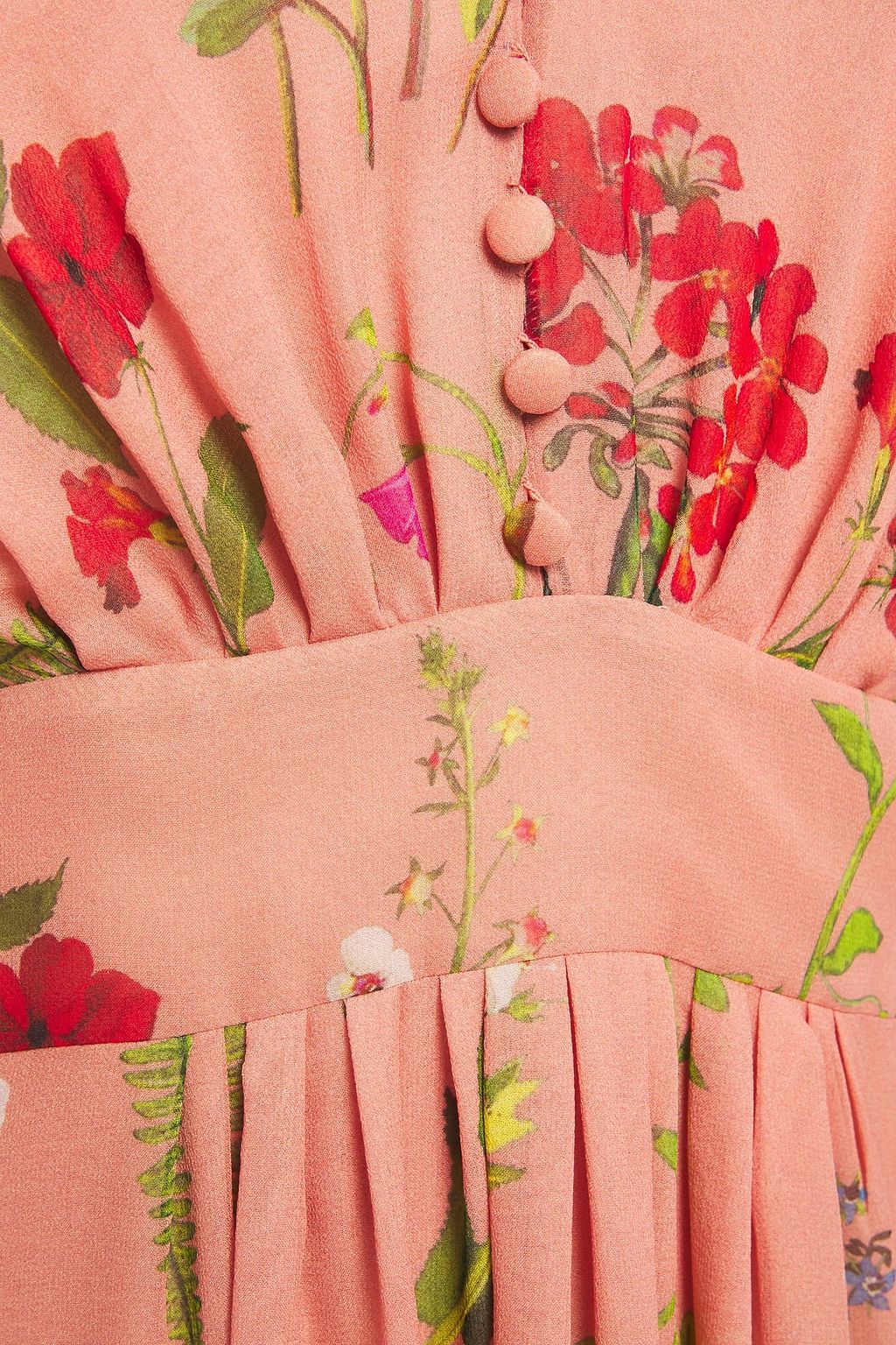 OSCAR DE LA RENTA Gathered floral-print silk-georgette midi dress
