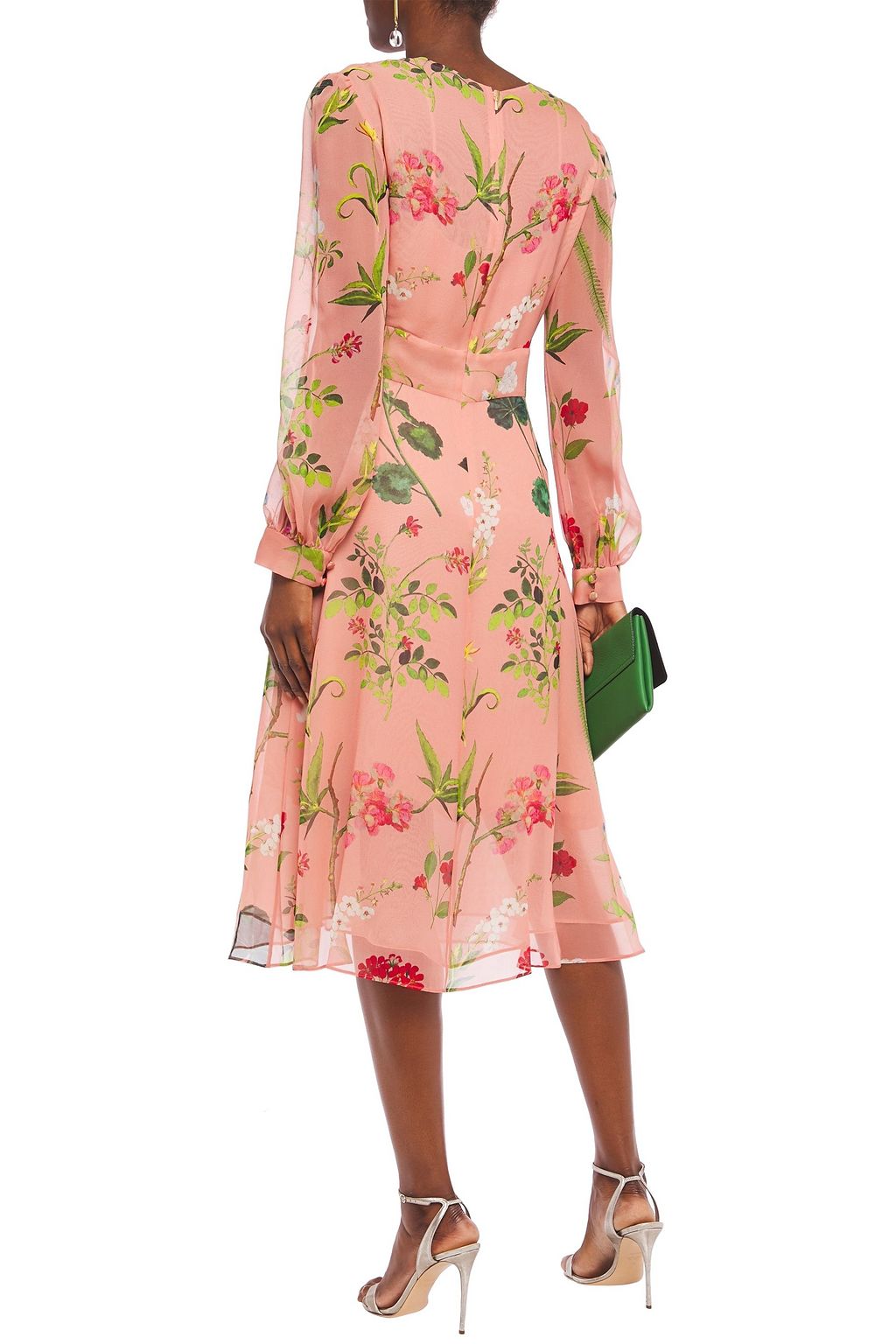 OSCAR DE LA RENTA Gathered floral-print silk-georgette midi dress