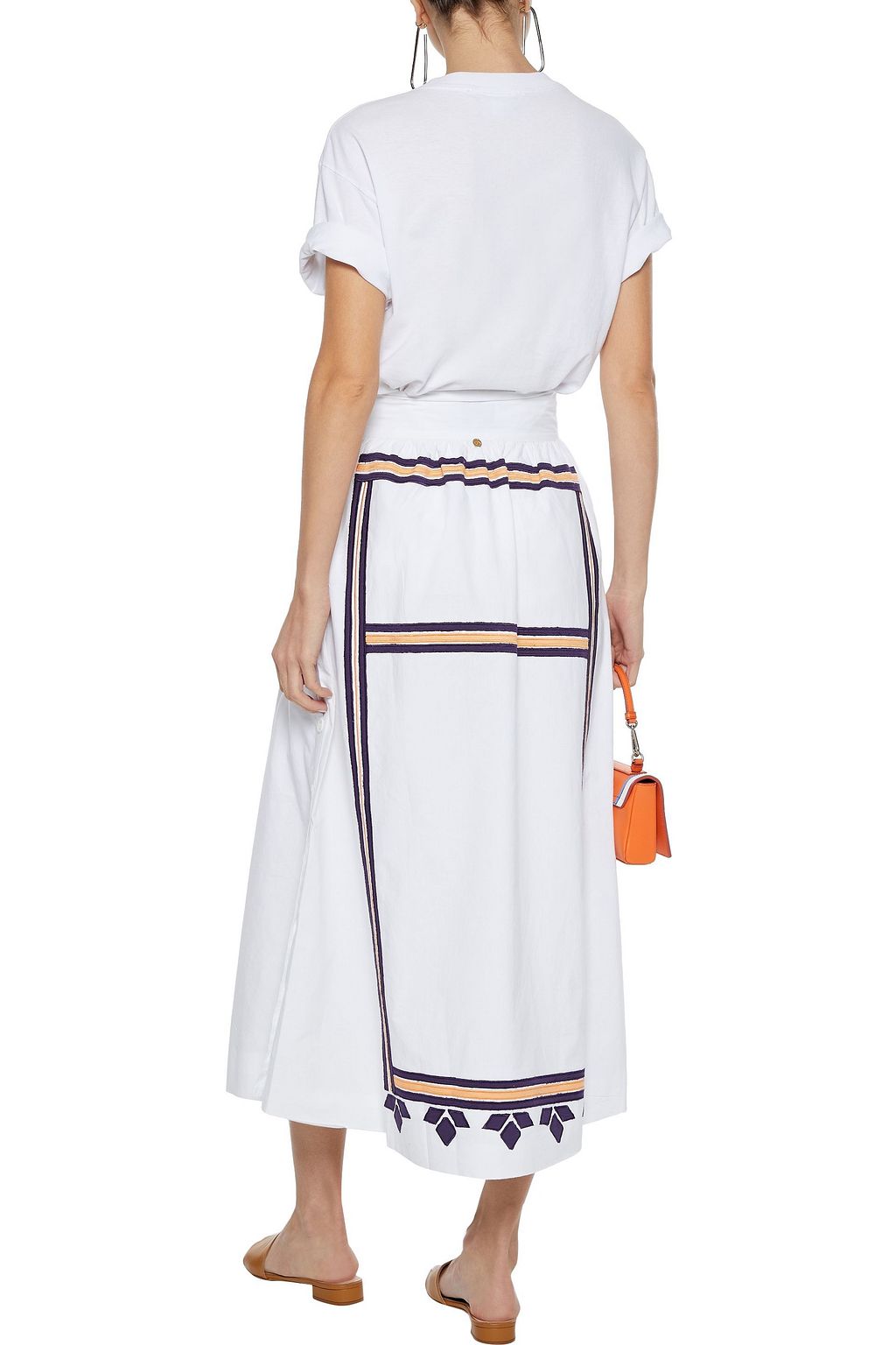 ANTIK BATIK Anika embroidered cotton-poplin midi skirt