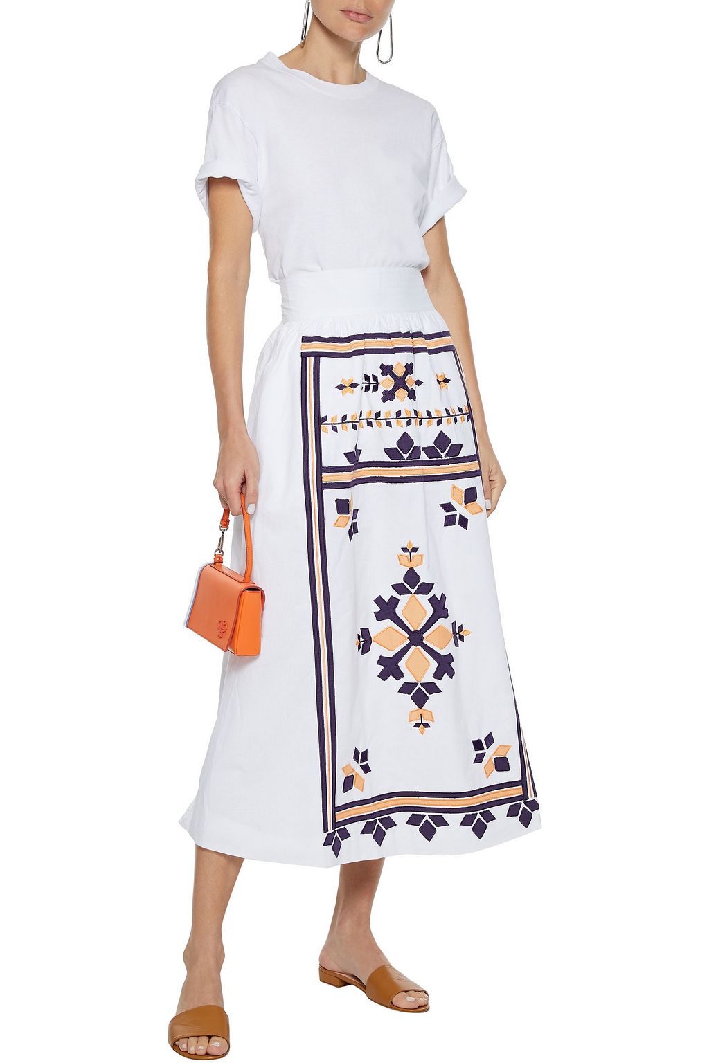 ANTIK BATIK Anika embroidered cotton-poplin midi skirt