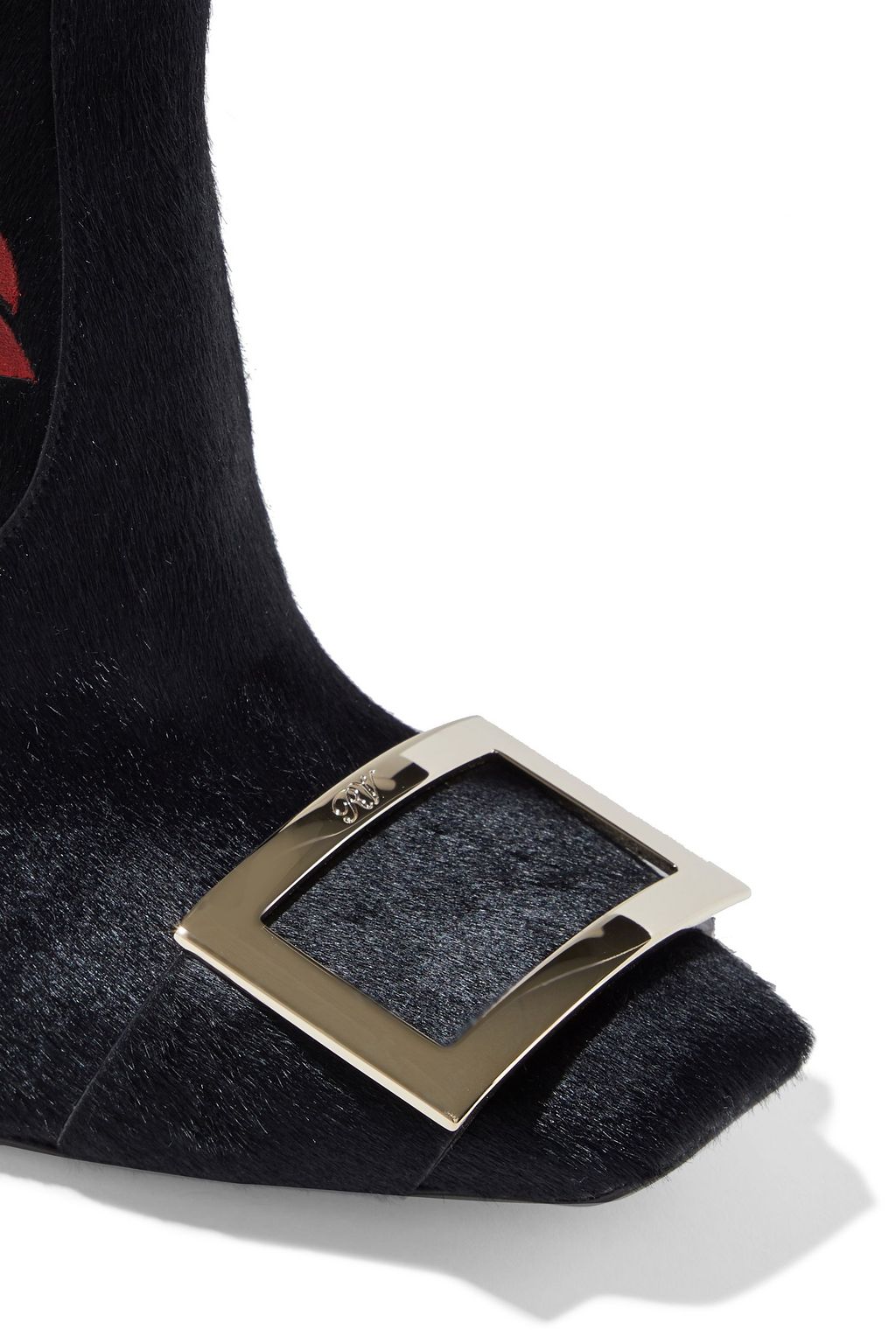 ROGER VIVIER Trompette embellished cutout calf hair ankle boots