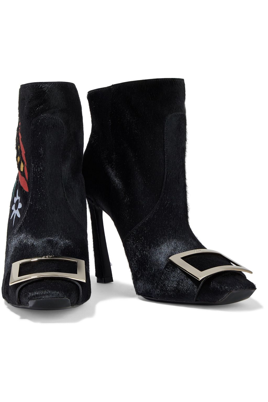 ROGER VIVIER Trompette embellished cutout calf hair ankle boots