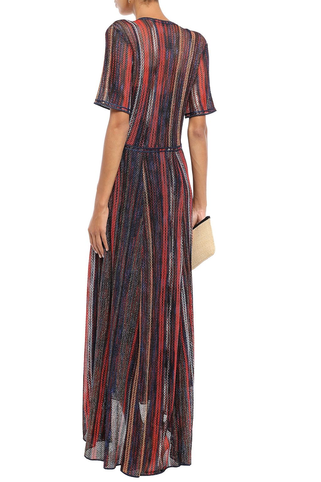 MISSONI Layered metallic striped crochet-knit maxi dress