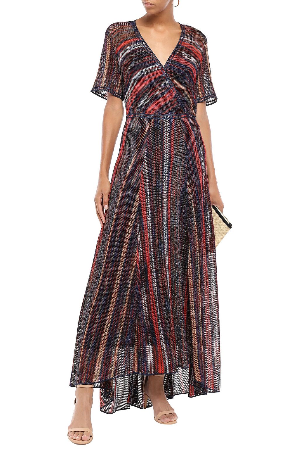 MISSONI Layered metallic striped crochet-knit maxi dress