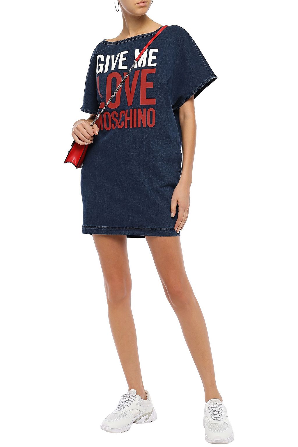 LOVE MOSCHINO Printed denim mini dress