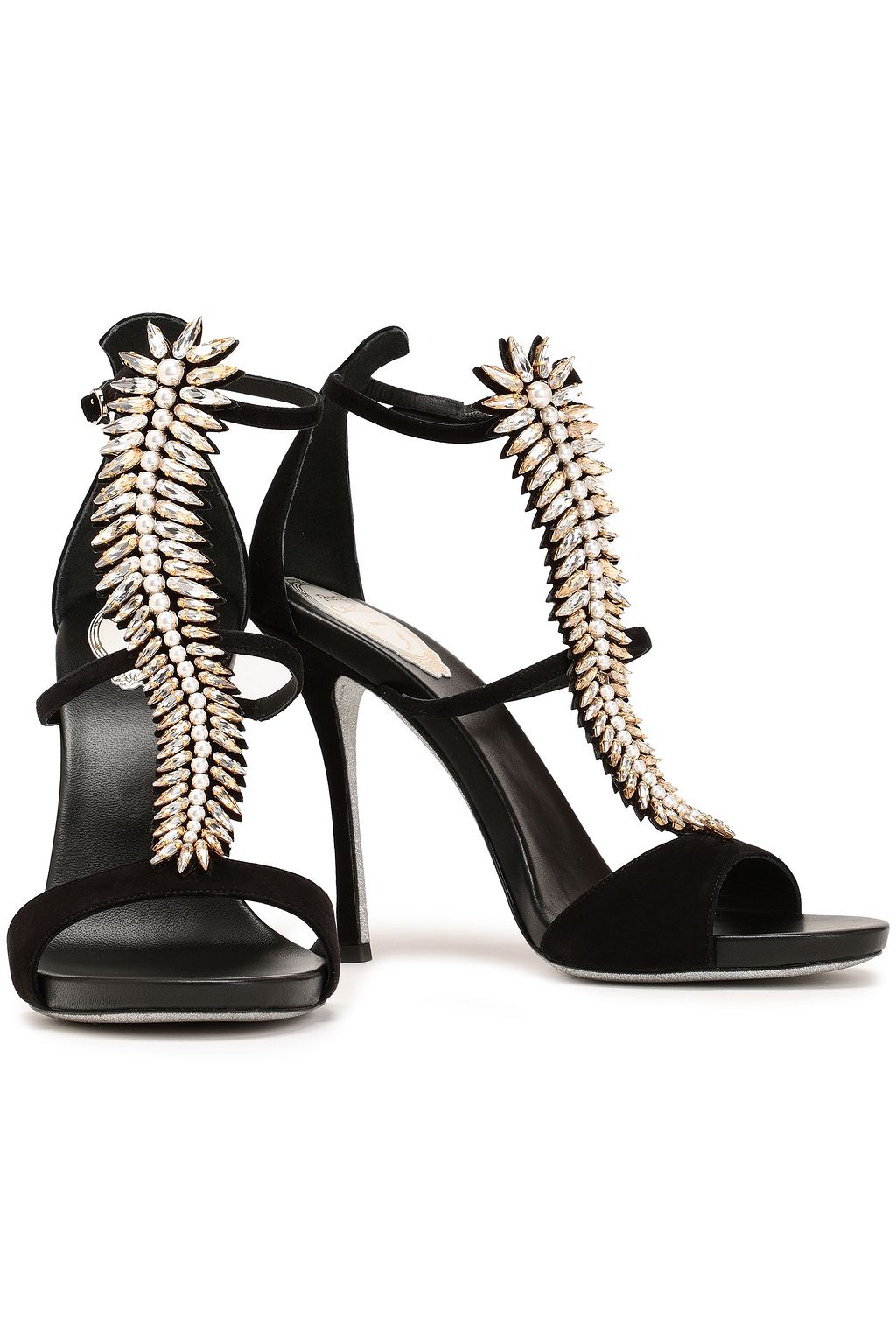 RENE' CAOVILLA Embellished suede sandals
