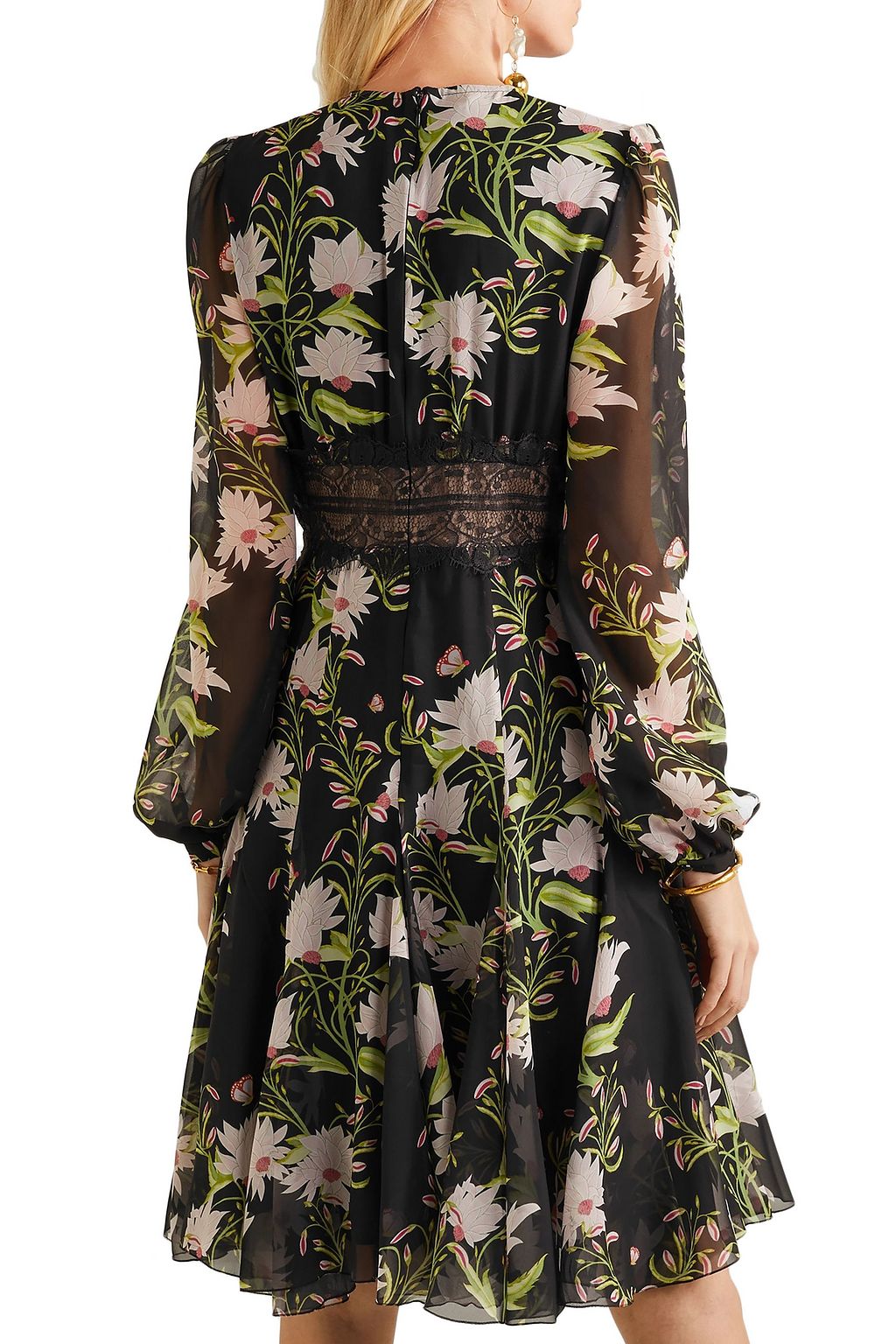 GIAMBATTISTA VALLI Lace-trimmed floral-print silk-chiffon mini dress