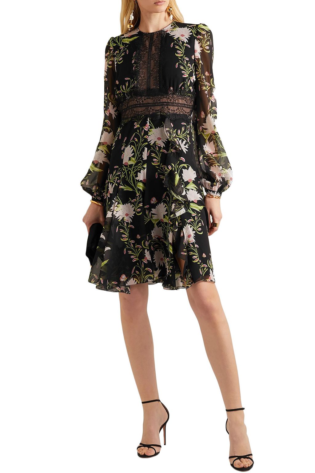 GIAMBATTISTA VALLI Lace-trimmed floral-print silk-chiffon mini dress