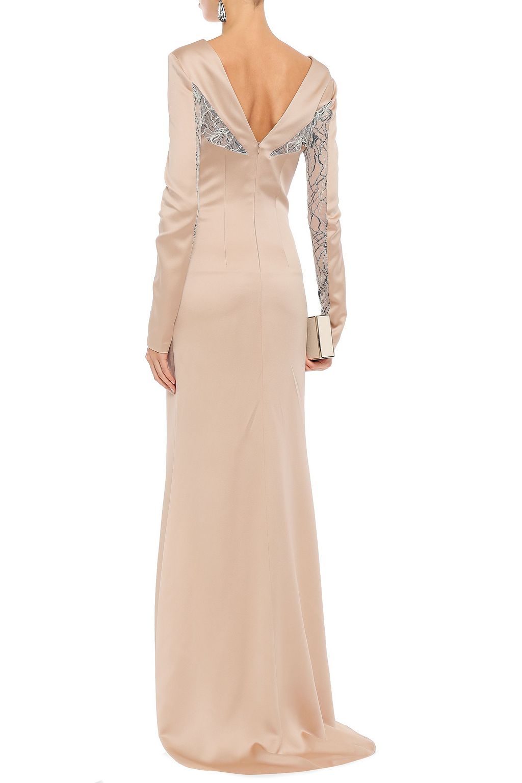 SAFIYAA Draped lace-trimmed satin-crepe gown