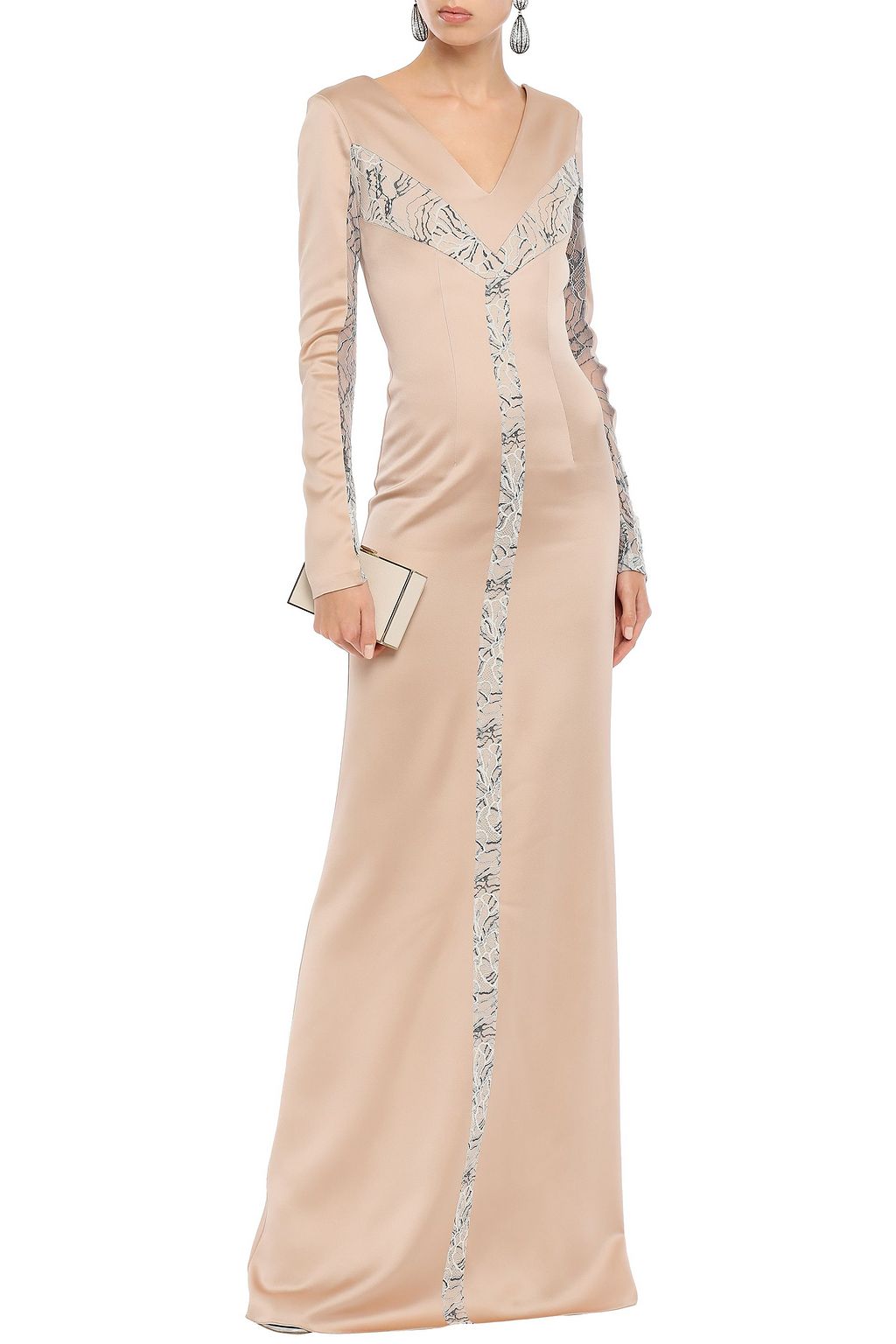 SAFIYAA Draped lace-trimmed satin-crepe gown