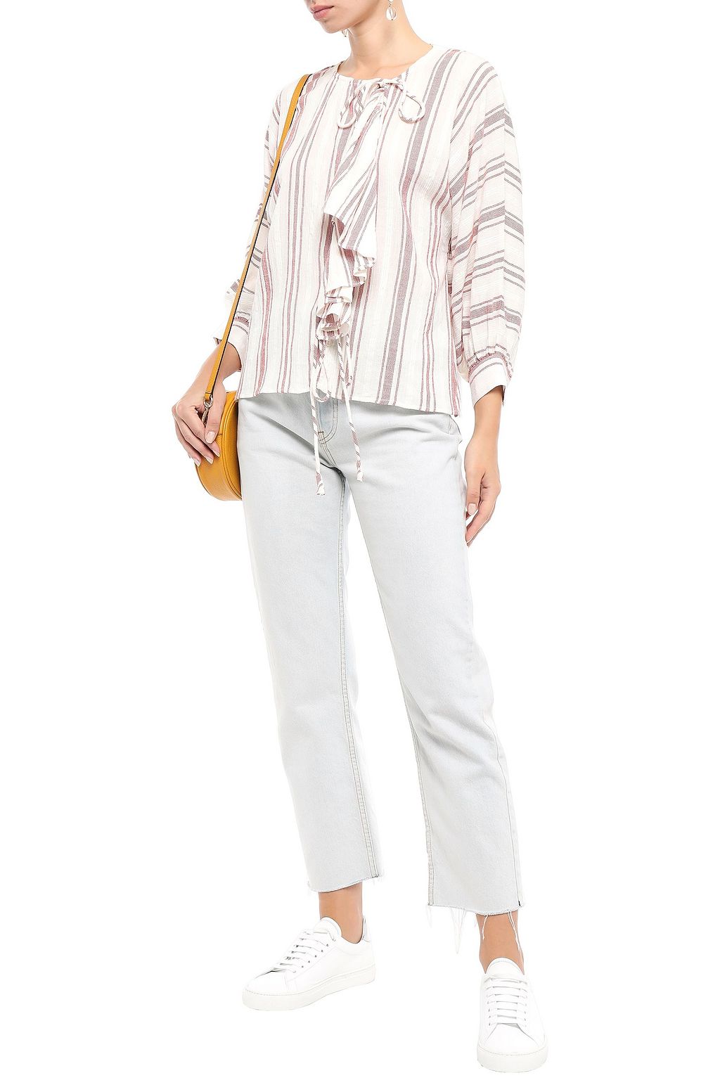 ANTIK BATIK Serifos ruffled striped cotton blouse