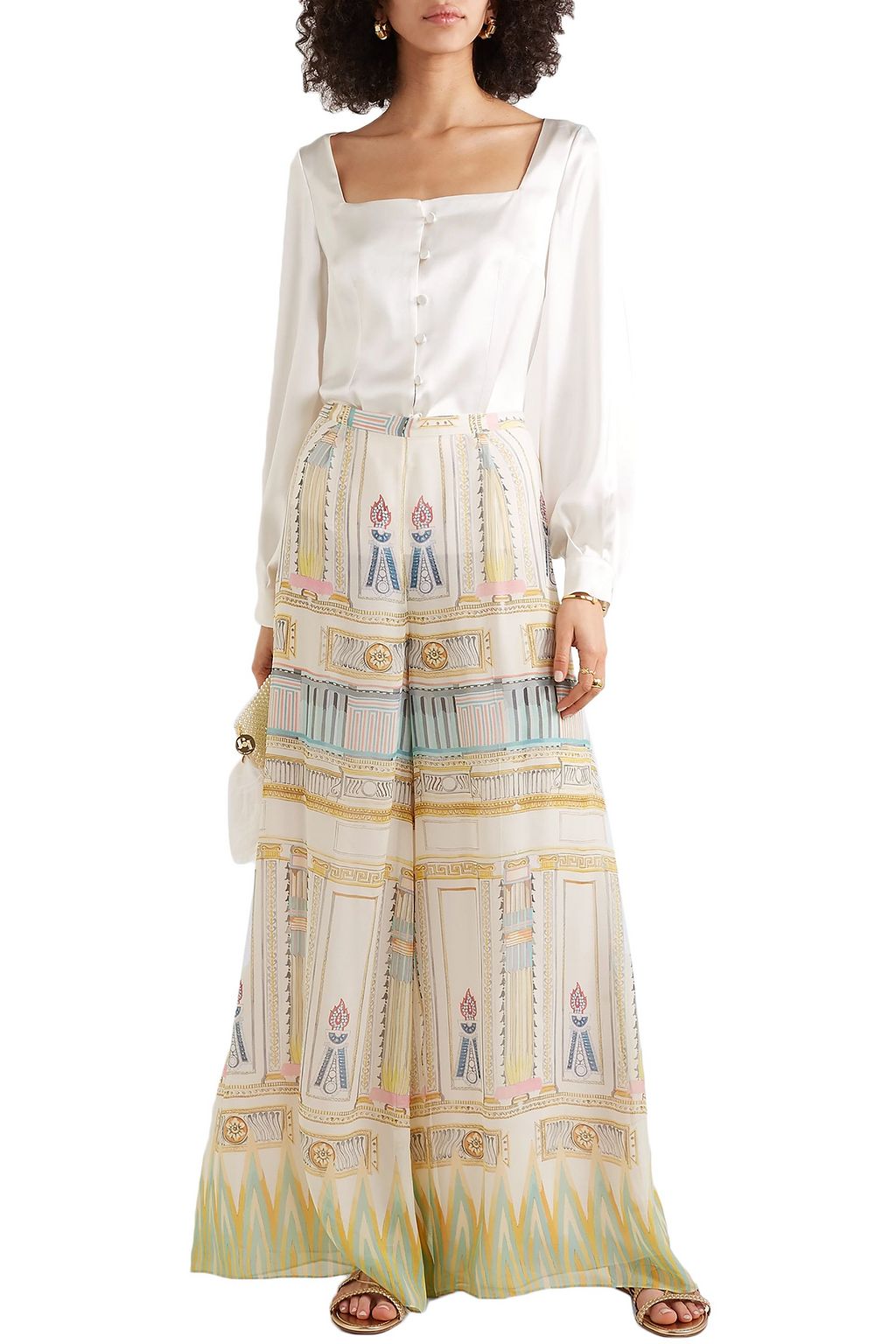 TEMPERLEY LONDON Layered printed silk-voile wide-leg pants