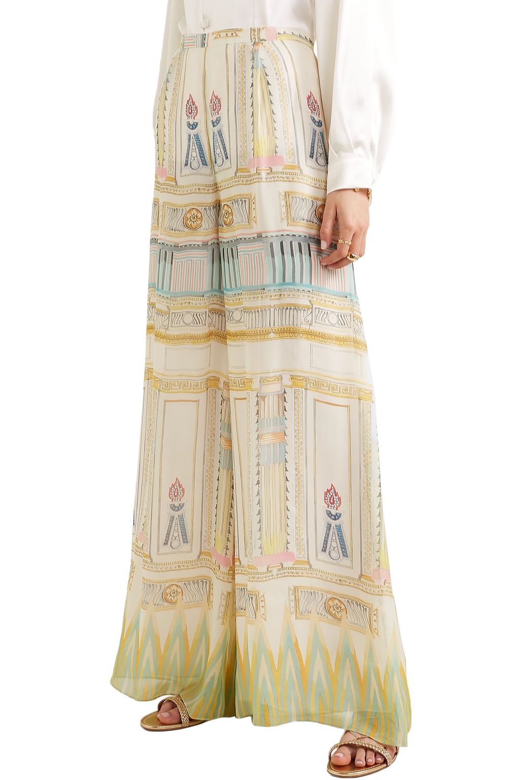 TEMPERLEY LONDON Layered printed silk-voile wide-leg pants