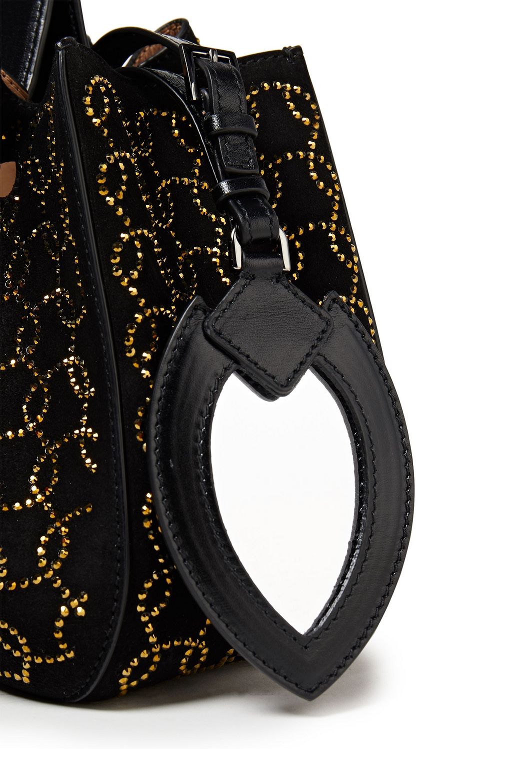 ALAÏA Rose Marie mini leather-trimmed embellished suede bucket bag