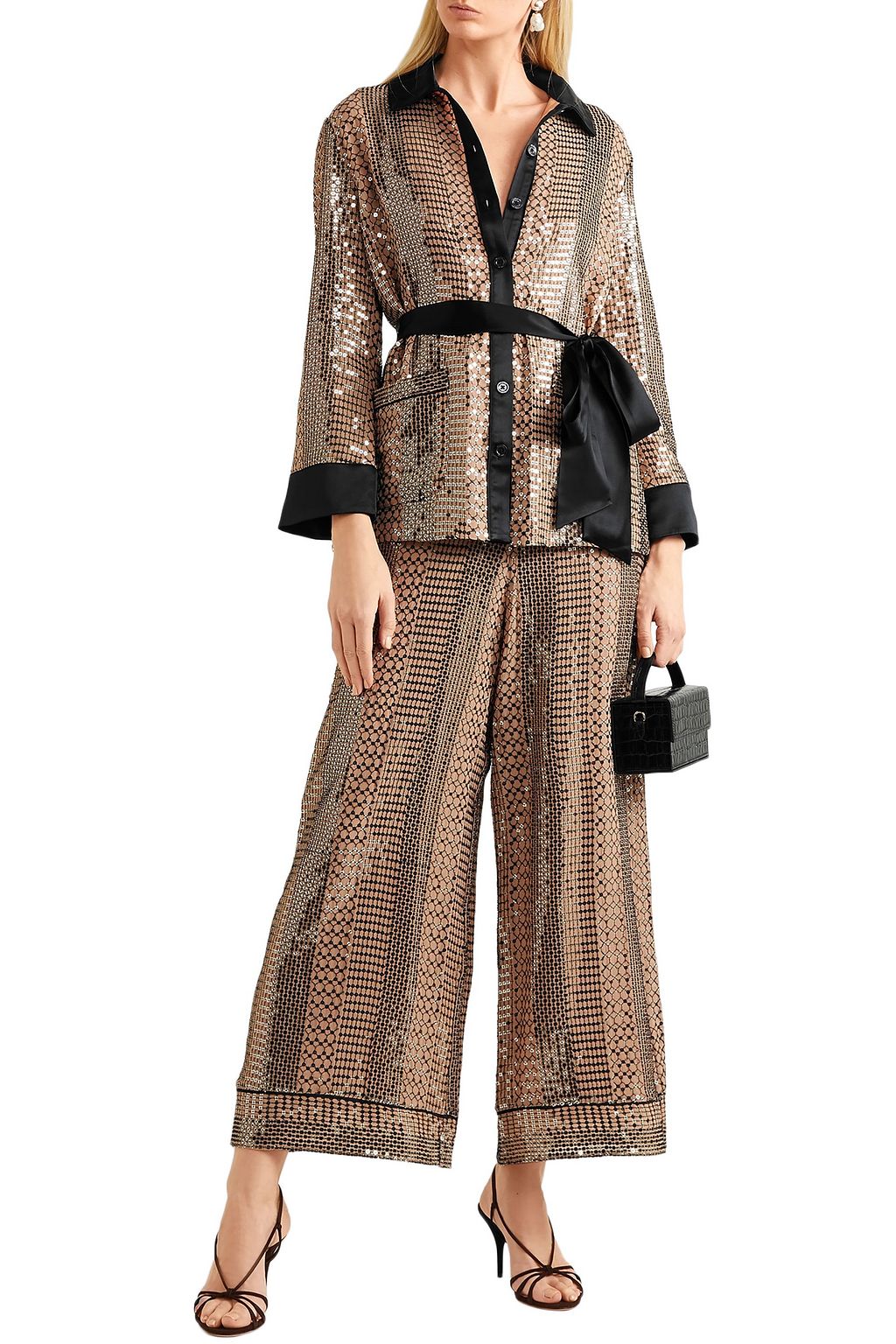 TEMPERLEY LONDON Platinum sequin-embellished chiffon wide-leg pants