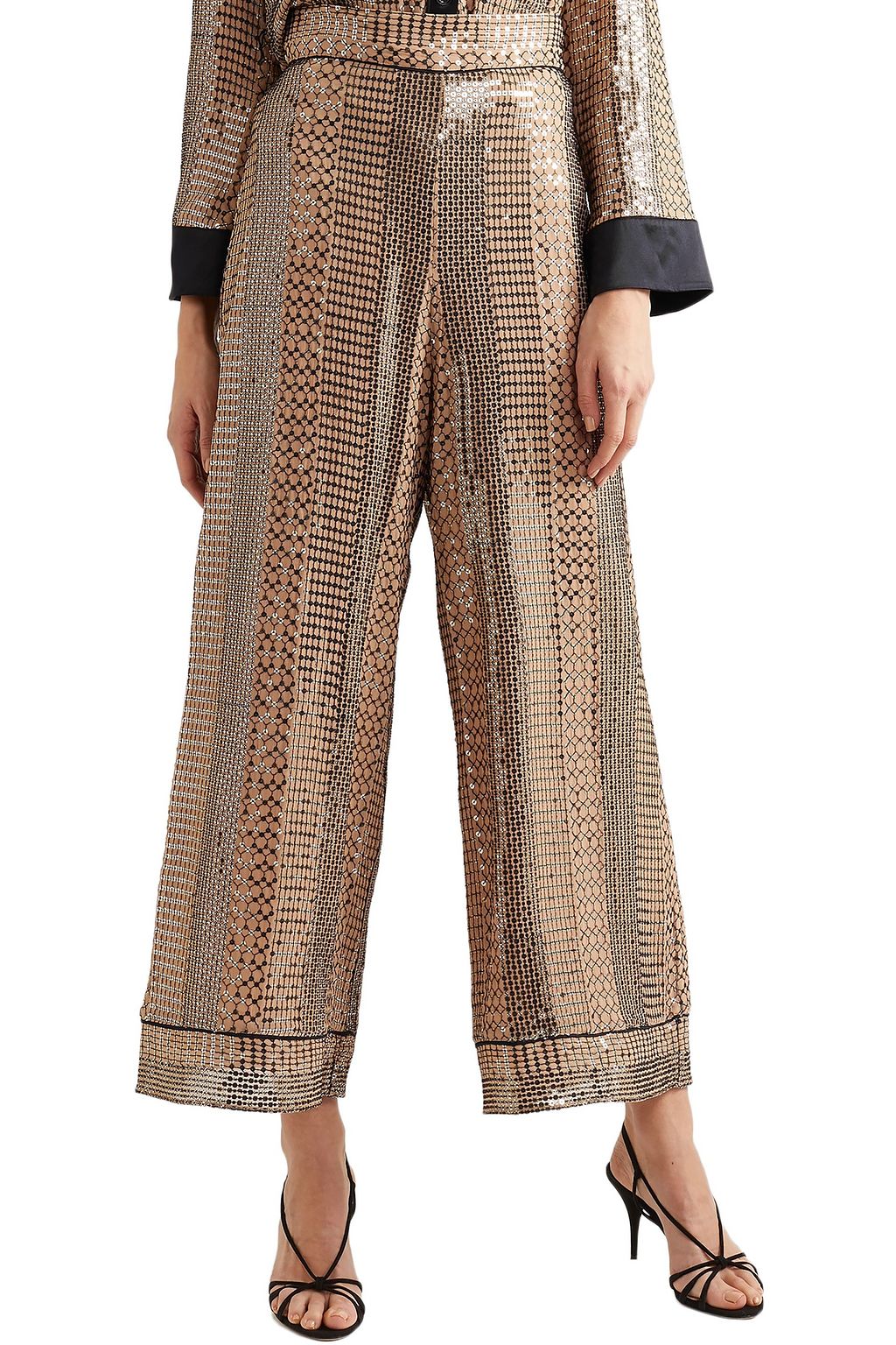 TEMPERLEY LONDON Platinum sequin-embellished chiffon wide-leg pants