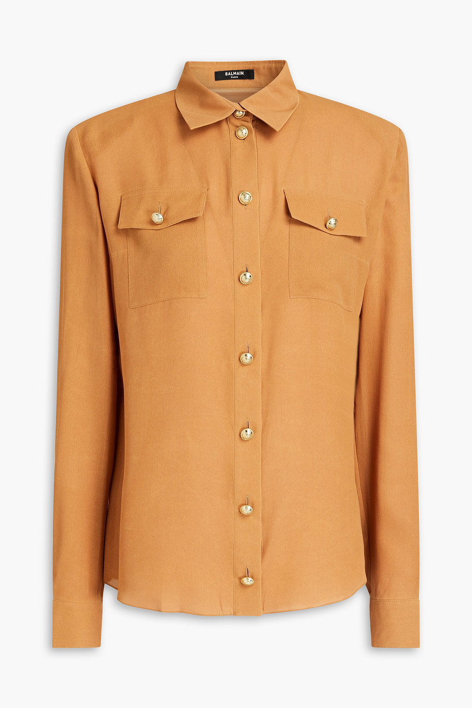 Balmain Silk Crepe De Chine Shirt In Brown
