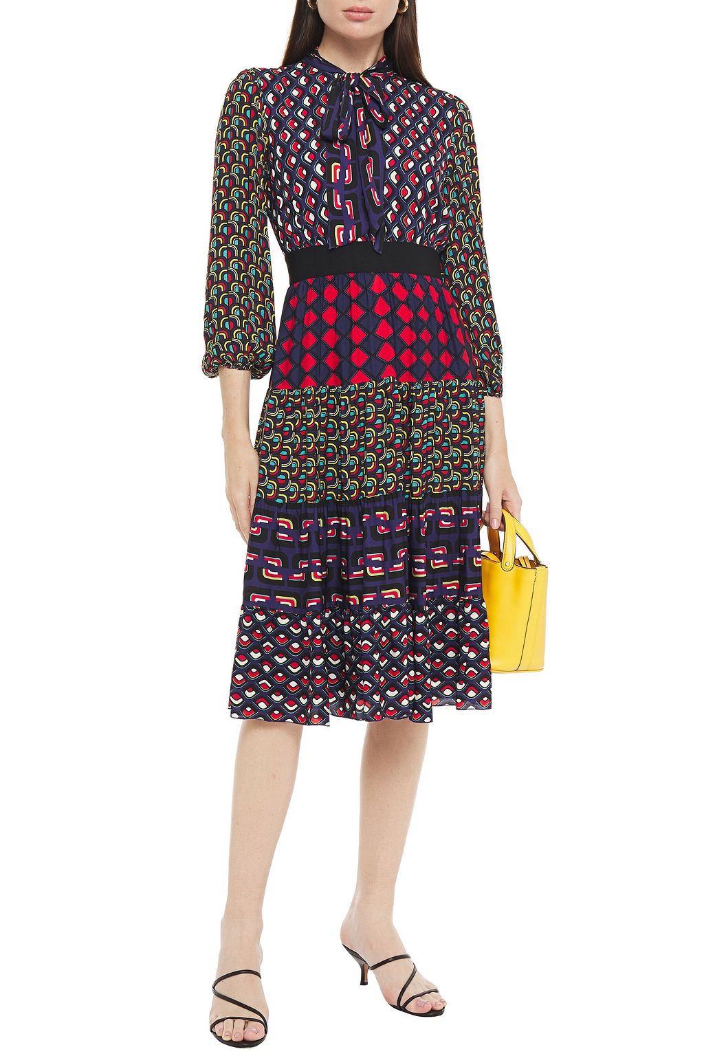 ALICE + OLIVIA Pussy-bow printed cady midi dress