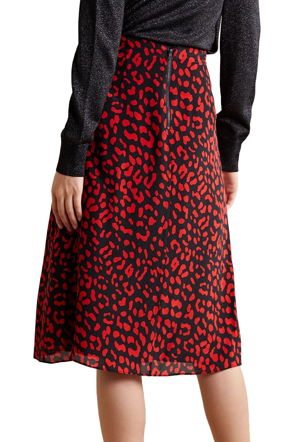 ALICE + OLIVIA Sula 레오파드 프린트 실크 크레이프 드 신 스커트