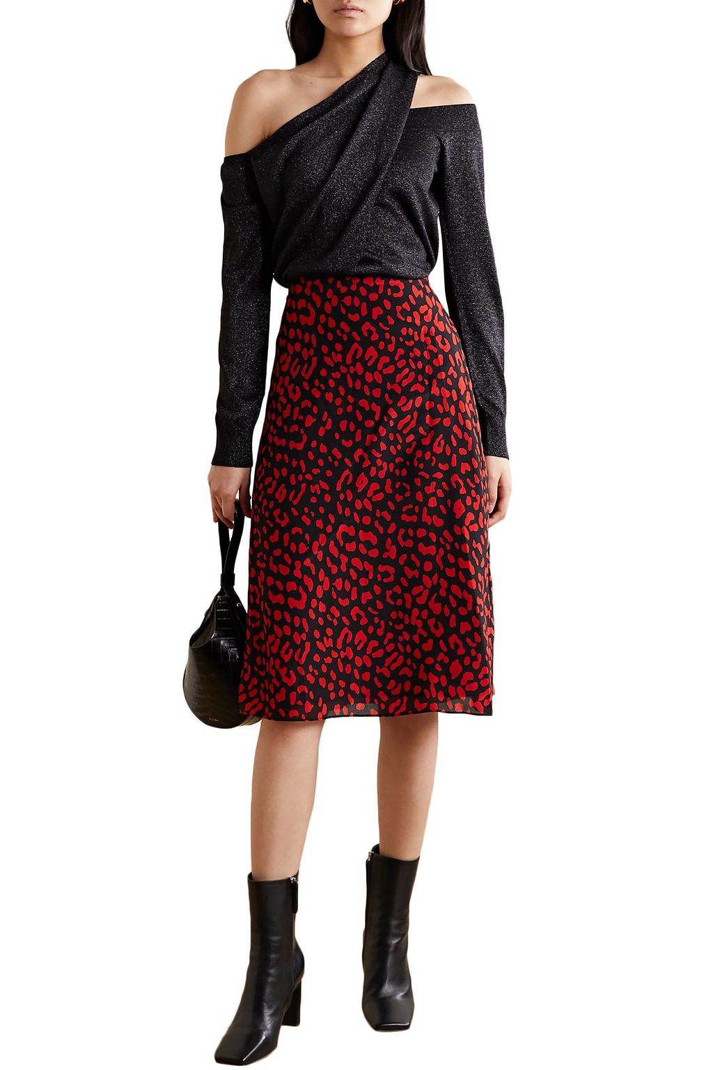 ALICE + OLIVIA Sula 레오파드 프린트 실크 크레이프 드 신 스커트