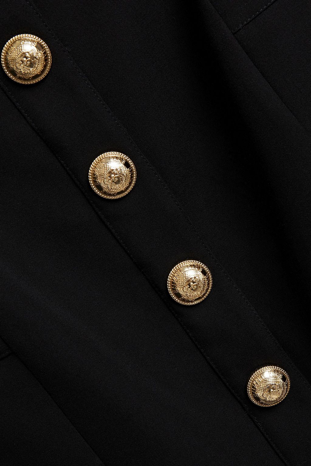 BALMAIN Button-embellished grain de poudre wool mini skirt