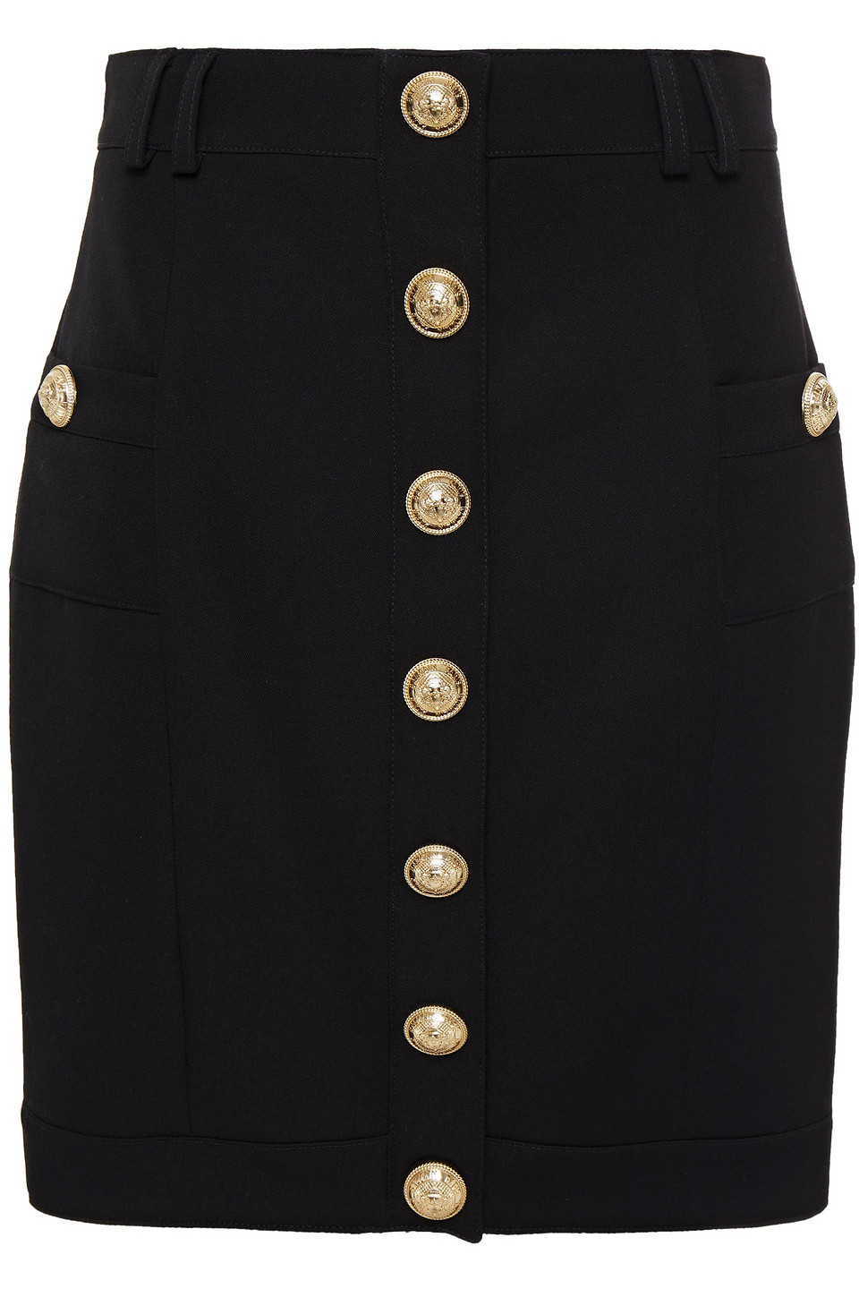 balmain - button-embellished wool-twill mini skirt - black - fr 34