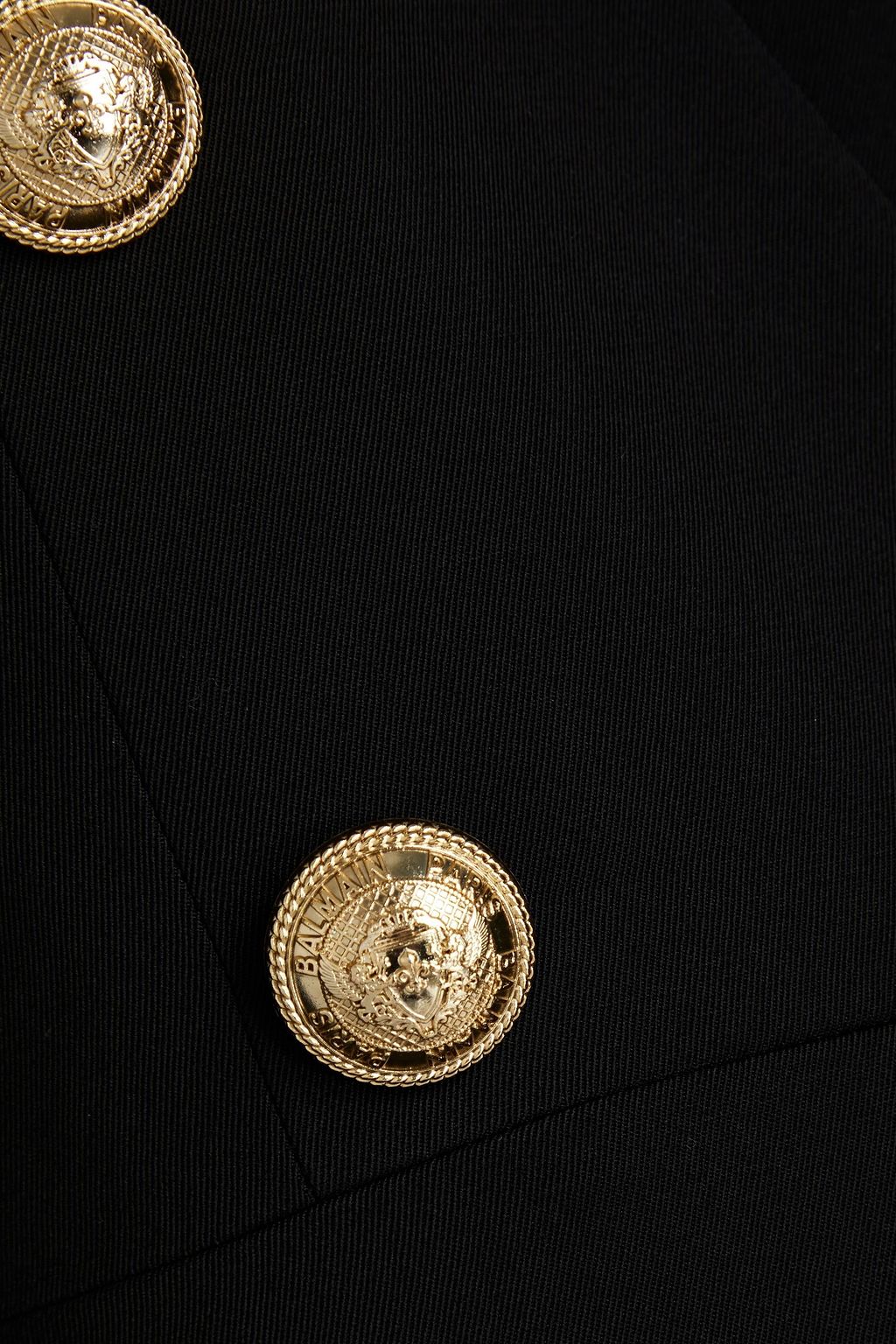 BALMAIN Wrap-effect embellished wool-twill jumpsuit