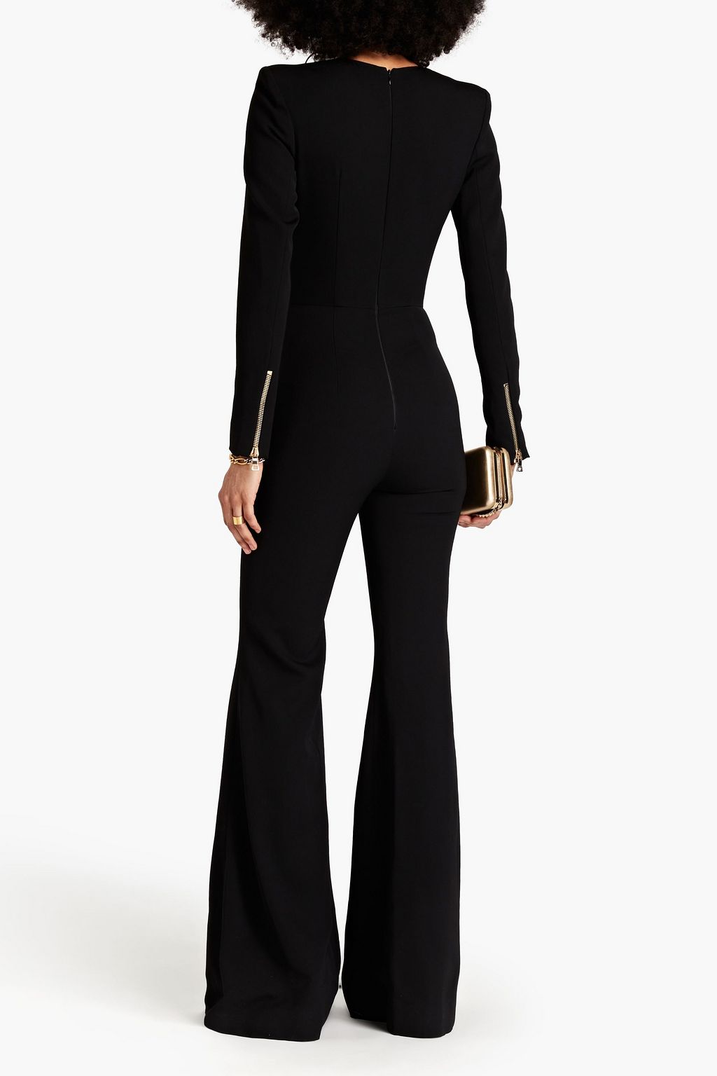 BALMAIN Wrap-effect embellished wool-twill jumpsuit