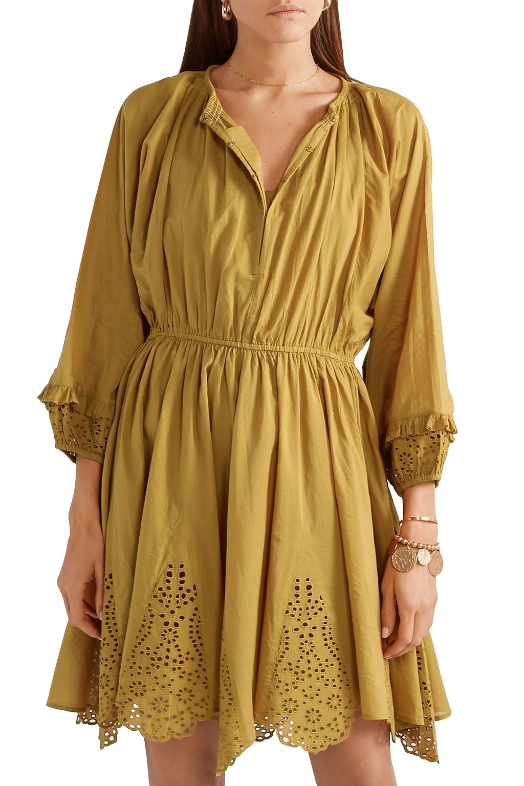 APIECE APART Vereda broderie anglaise-trimmed gathered cotton mini dress