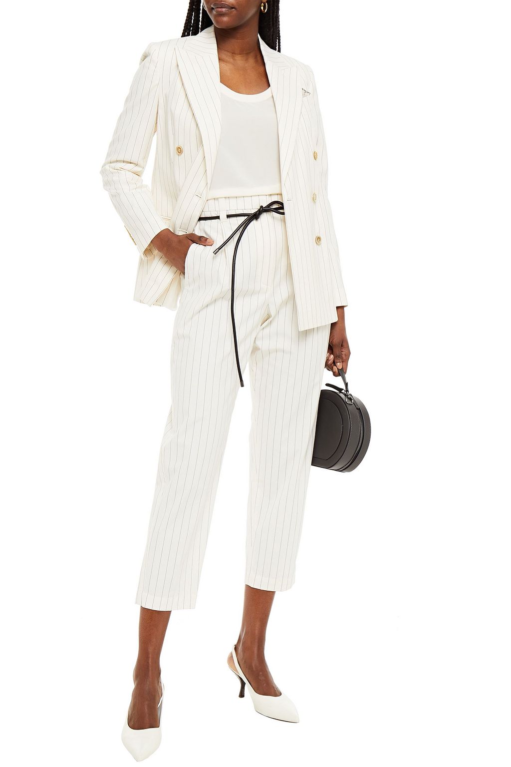 BRUNELLO CUCINELLI Cropped pinstriped cotton-blend tapered pants