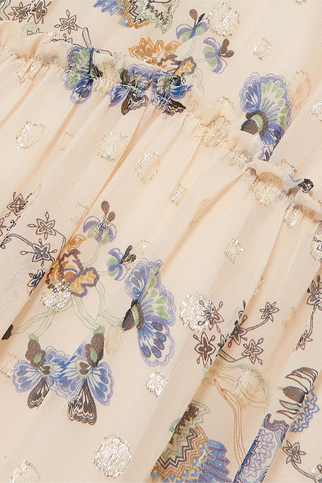 CHLOÉ Ruffled floral-print metallic fil coupé silk-jacquard mini dress