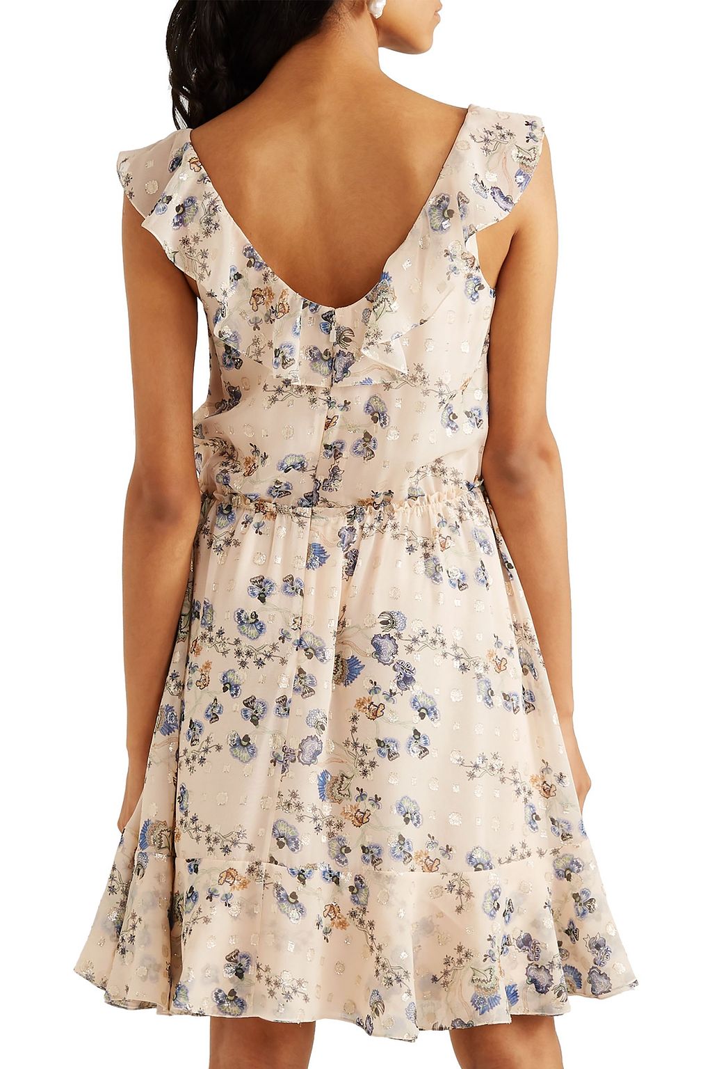 CHLOÉ Ruffled floral-print metallic fil coupé silk-jacquard mini dress