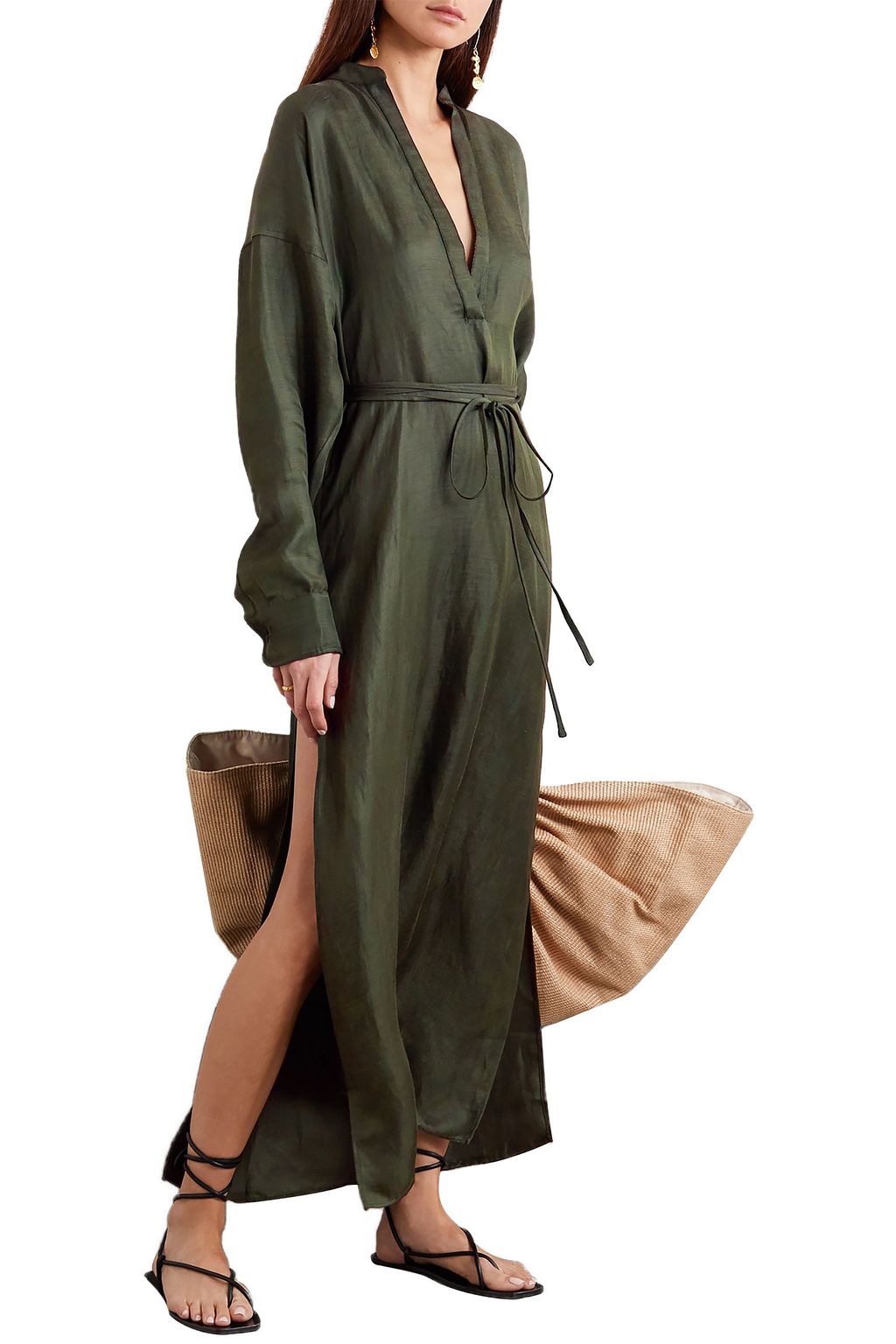 BONDI BORN Cotton and linen-blend twill maxi dress