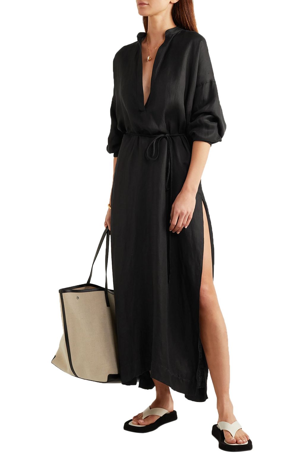 BONDI BORN Cotton and linen-blend twill maxi dress
