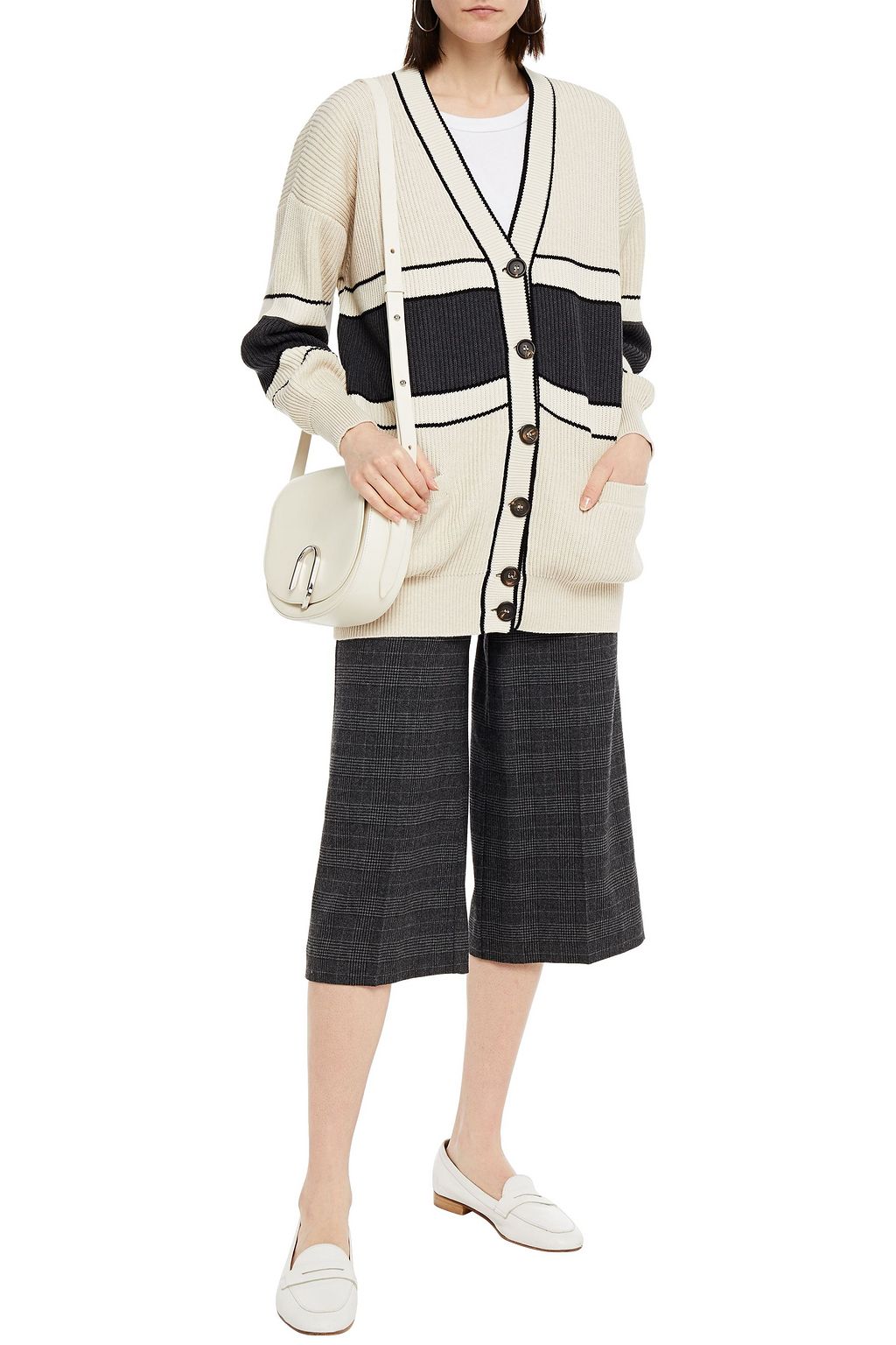 BRUNELLO CUCINELLI Striped ribbed cotton cardigan
