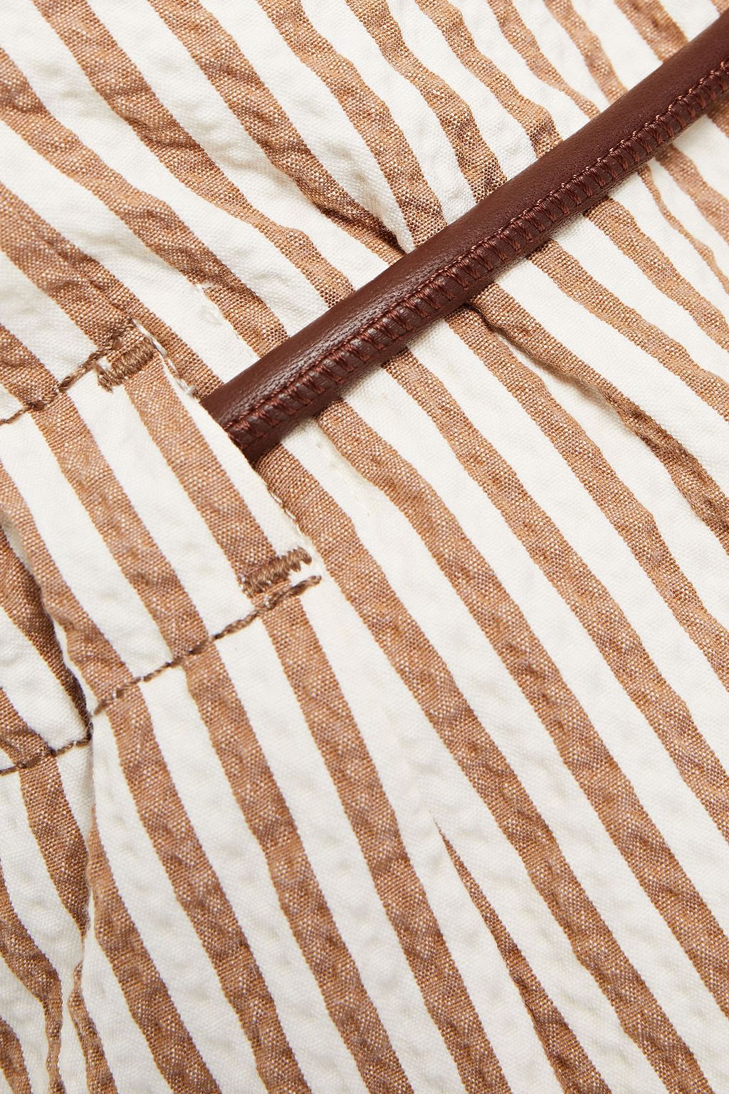 BRUNELLO CUCINELLI Belted striped cotton-blend seersucker shorts